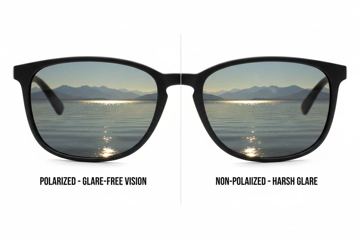 Polarised vs non-polarised sunglasses comparison — see the difference in glare reduction | Missandtrendy®