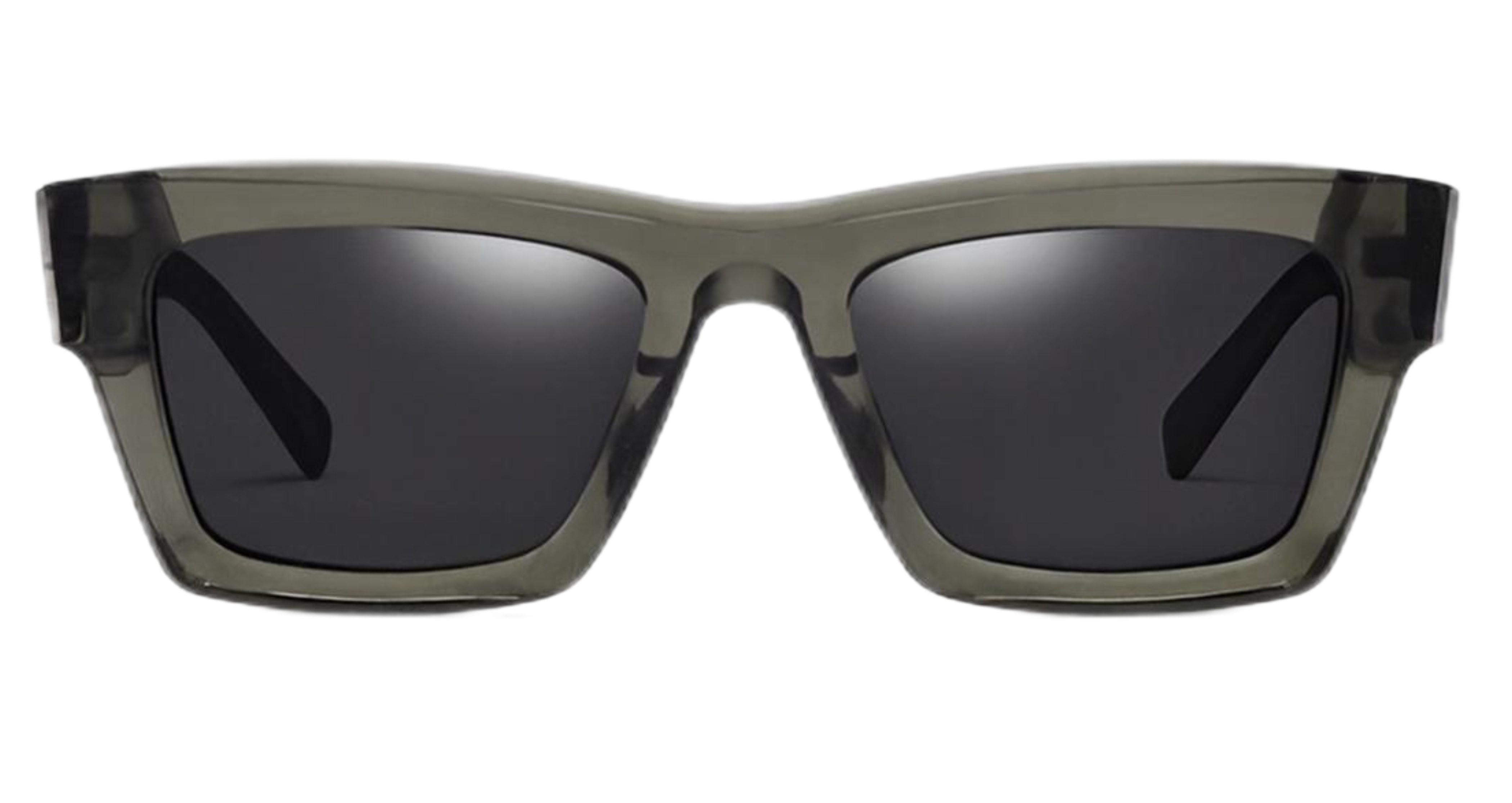 London - Square UV 400 polarised sunglasses with a translucent smoky grey frame and dark grey lenses, shown from the front on a plain white background. by Missandtrendy
