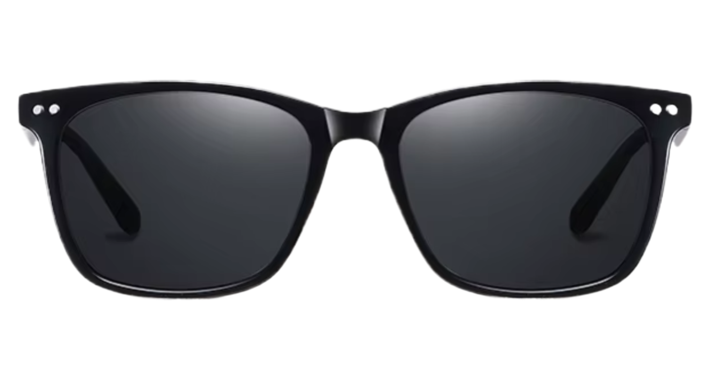 Missandtrendy Bristol wayfarer sunglasses with clear frame and black lens 0º side view.