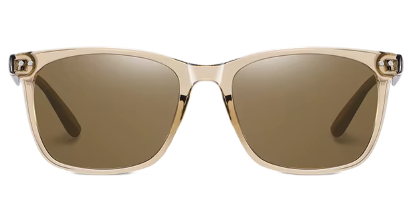 Missandtrendy Bristol wayfarer sunglasses with clear transparent brown frame and brown lens 0º side view new.