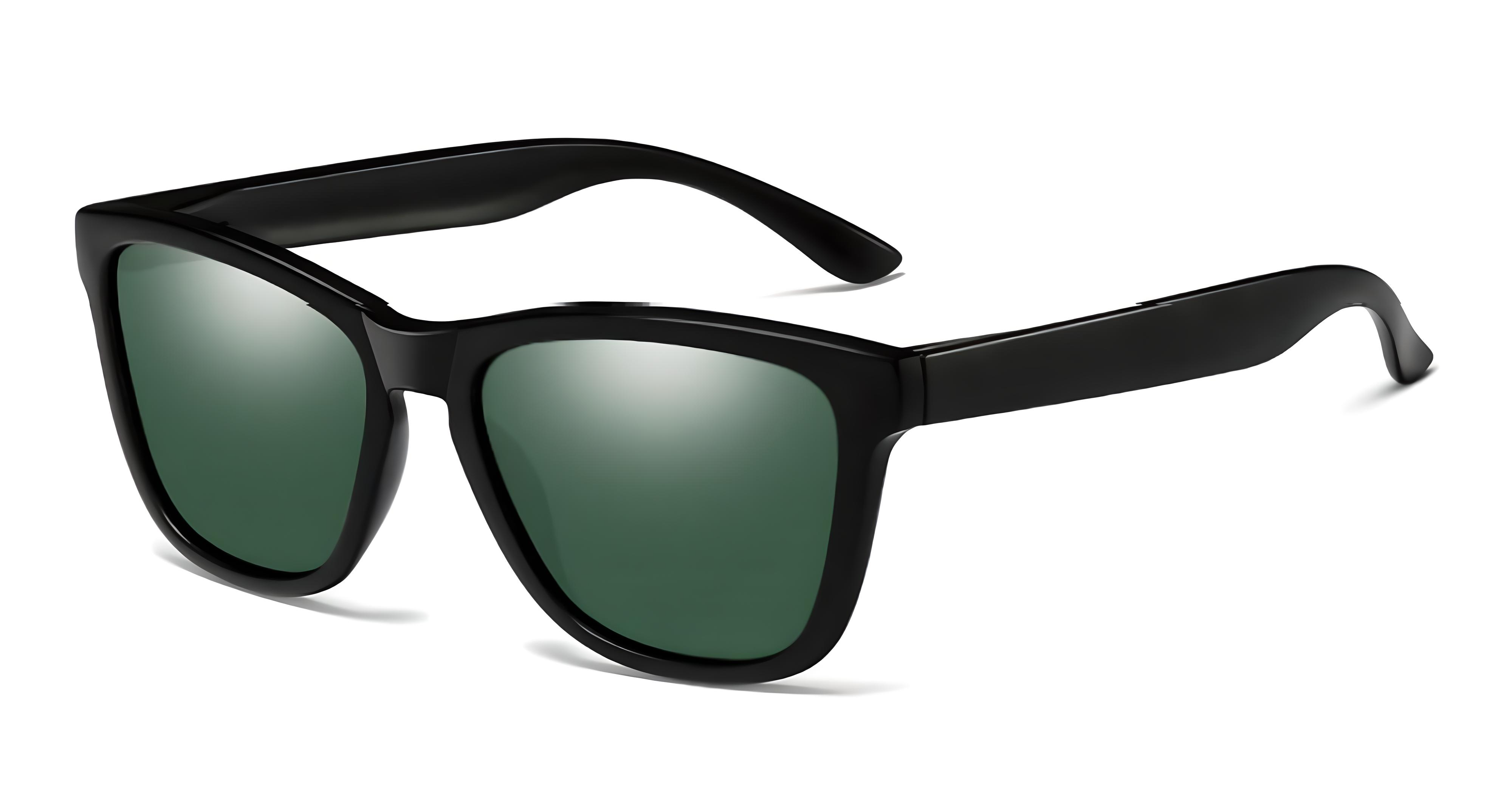 Missandtrendy camden wayfarer sunglasses with black frame and green lens 45º side view