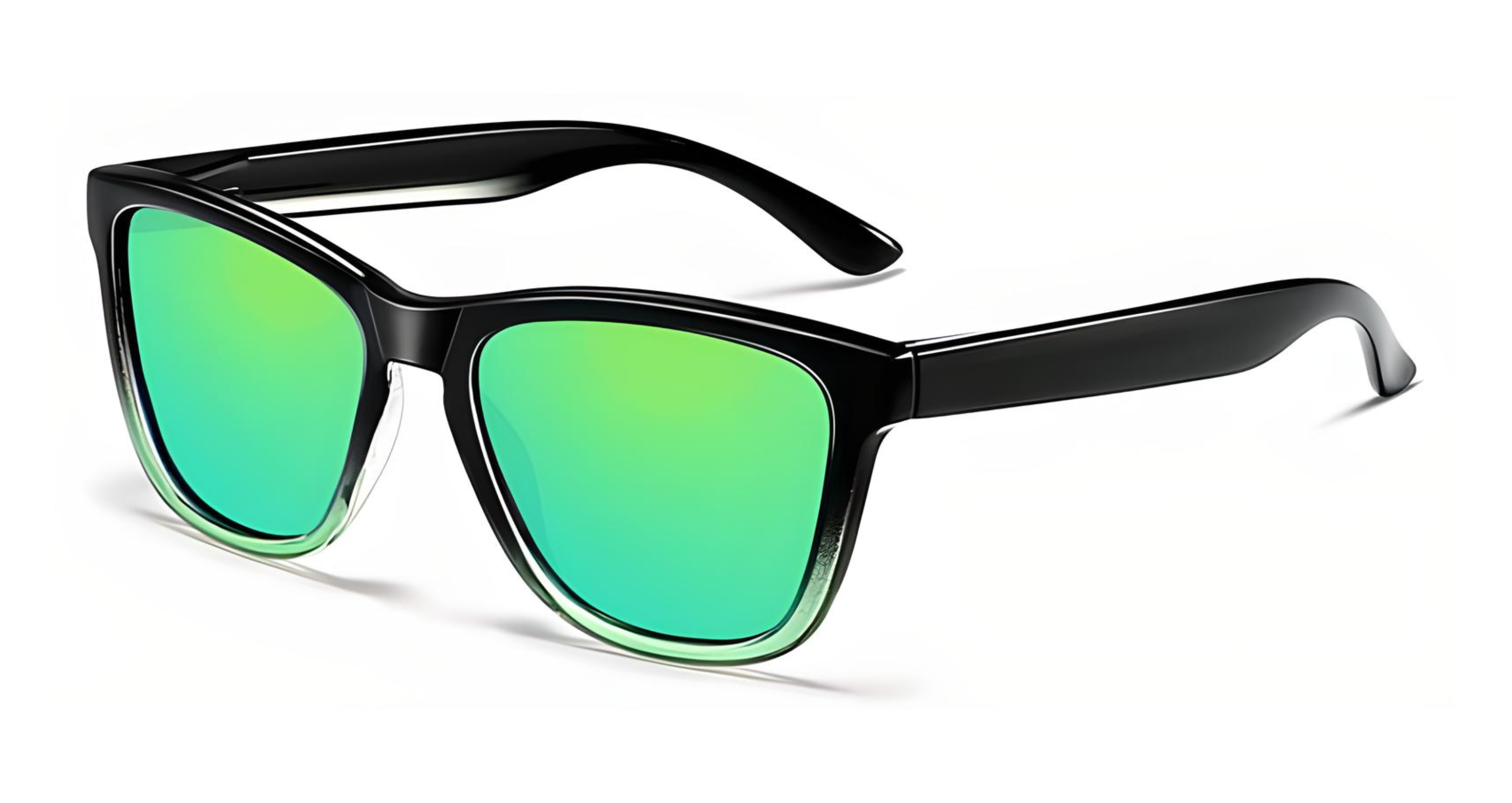 Missandtrendy camden wayfarer sunglasses with black gradient frame and green lens 45º side view
