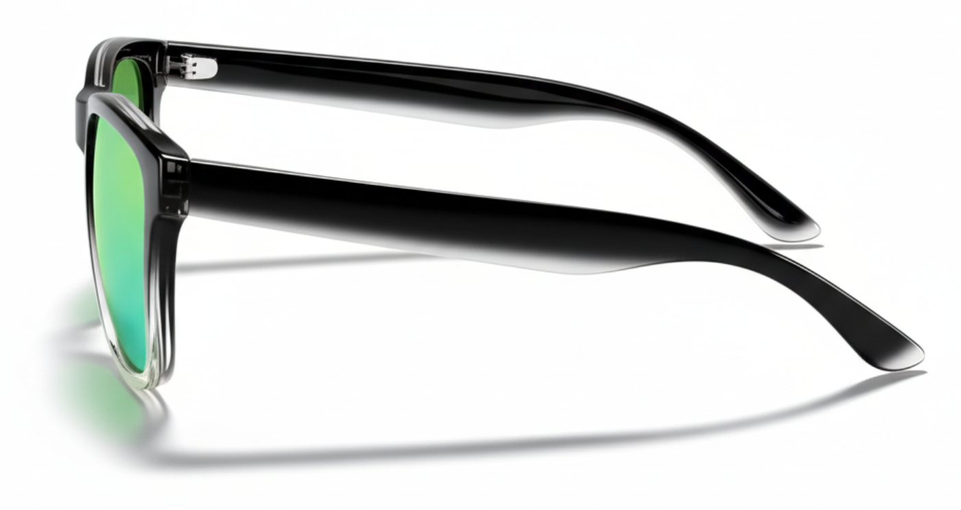 Missandtrendy camden wayfarer sunglasses with black gradient frame and green lens 90º side view_01