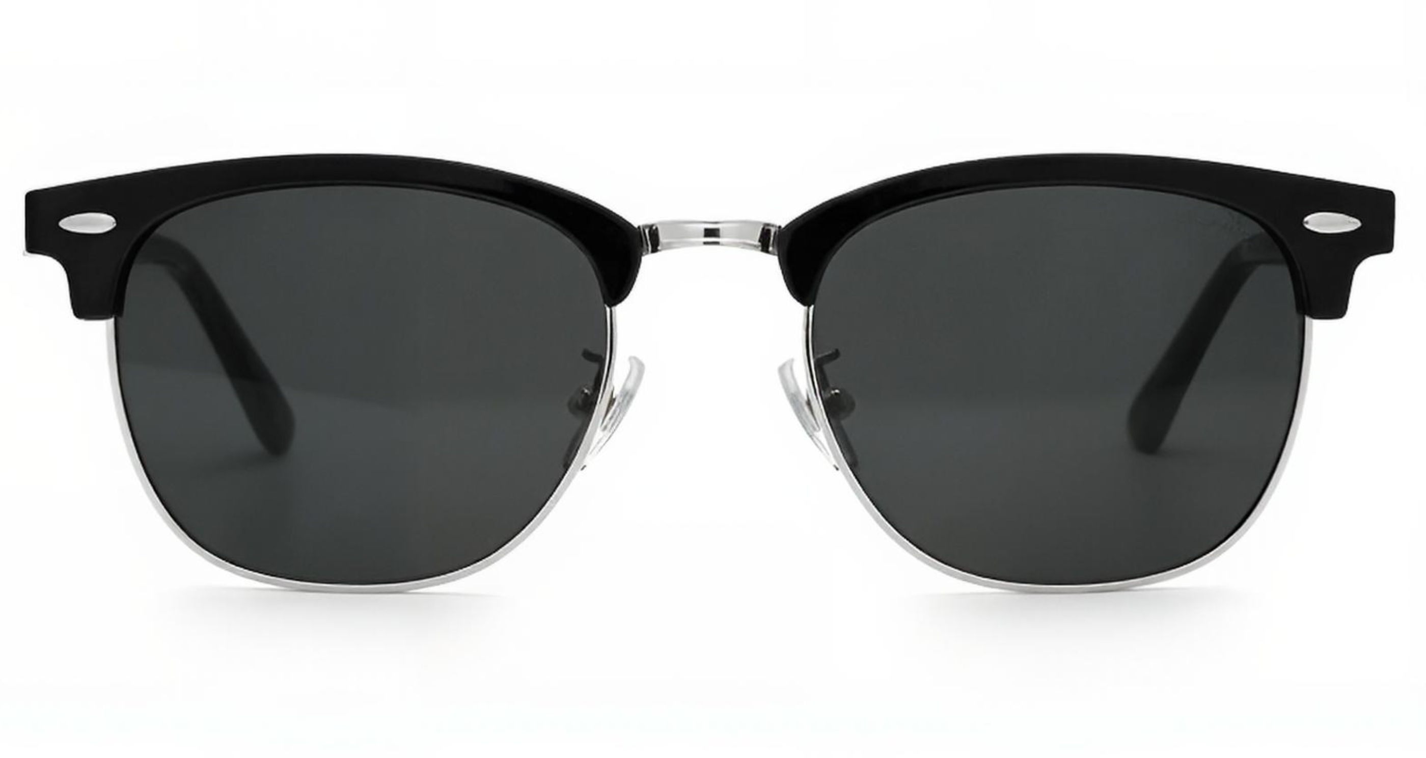 Missandtrendy Cardiff Clubmaster sunglasses with metal silver frame and green lens front 0º side view
