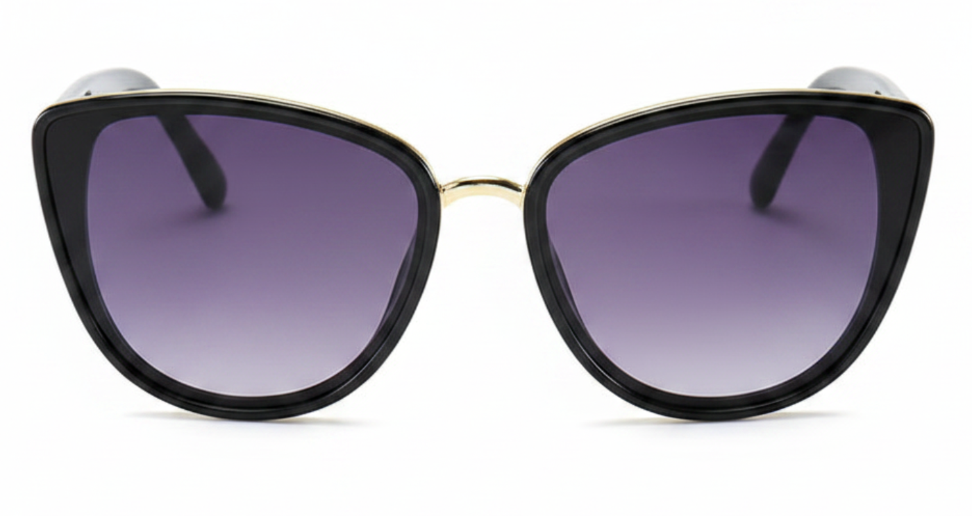 Cayenne Women's Polycarbonate Butterfly UV 400 Sunglasses with black frame and Grey gradient lens 0º view