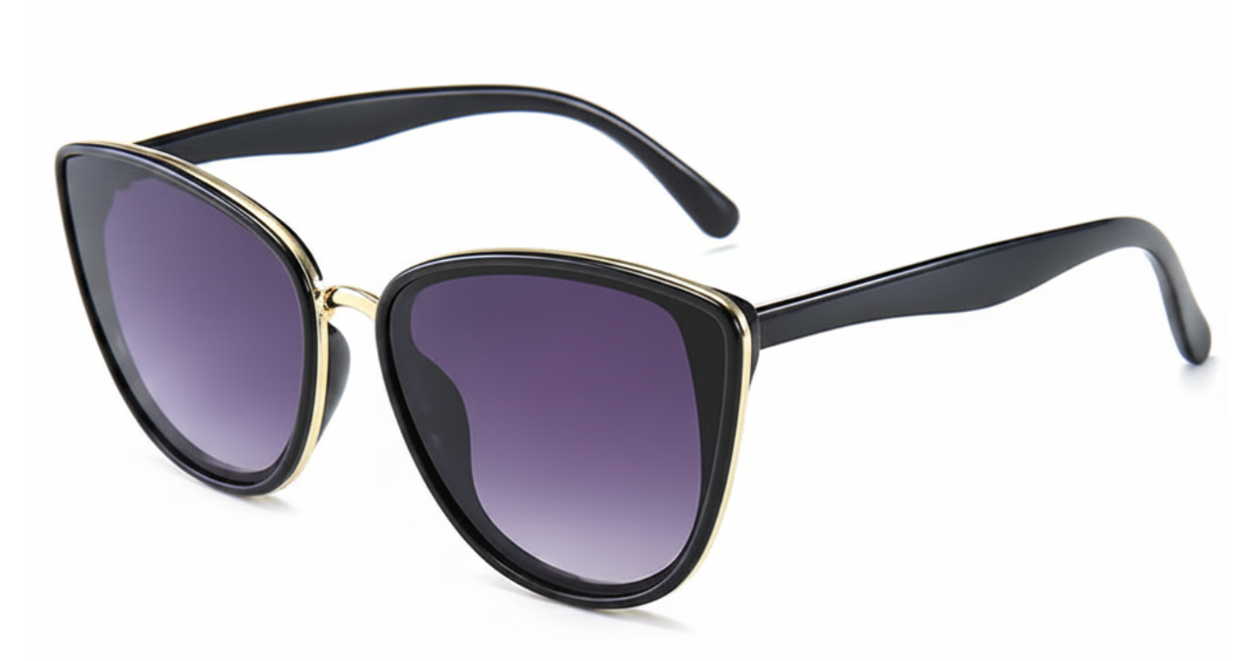 Cayenne Women's Polycarbonate Butterfly UV 400 Sunglasses with black frame and Grey gradient lens 45º view