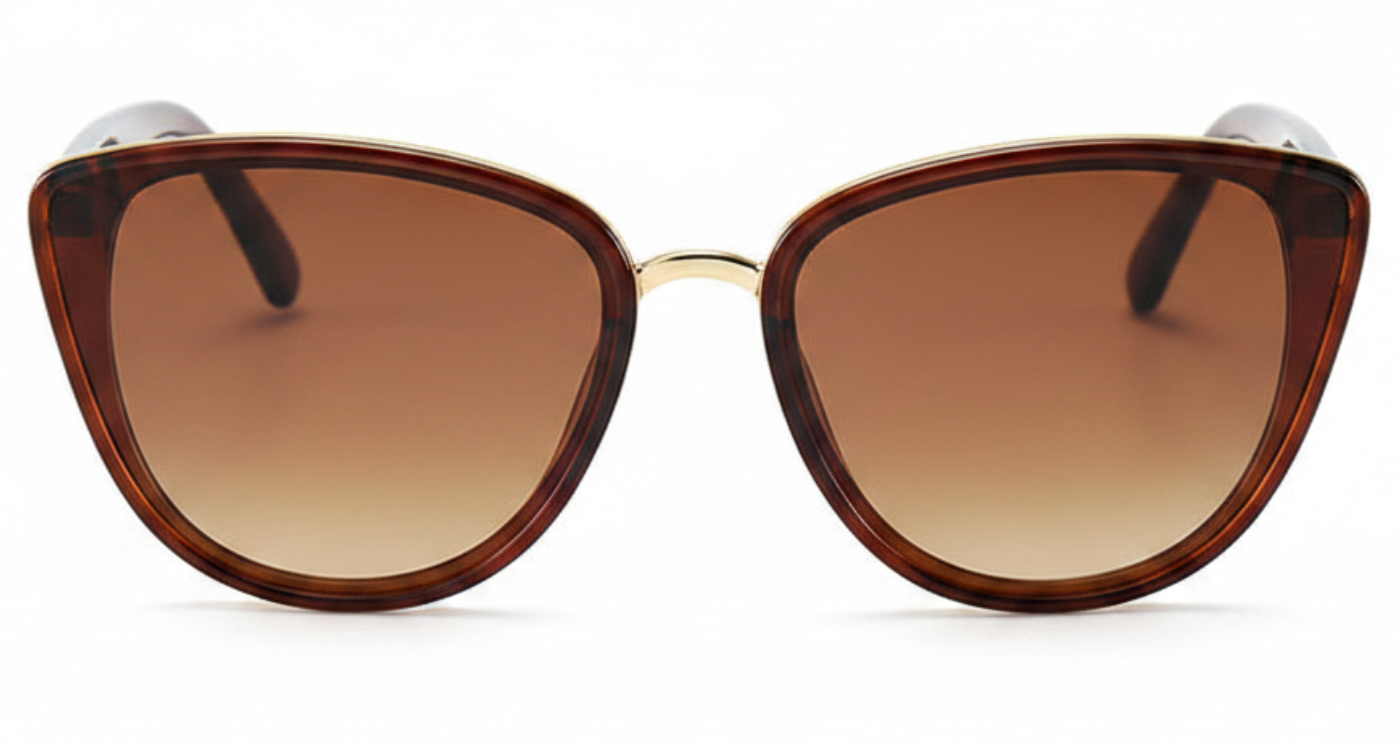 Cayenne Women's Polycarbonate Butterfly UV 400 Sunglasses with brown frame and bown lens 0º view