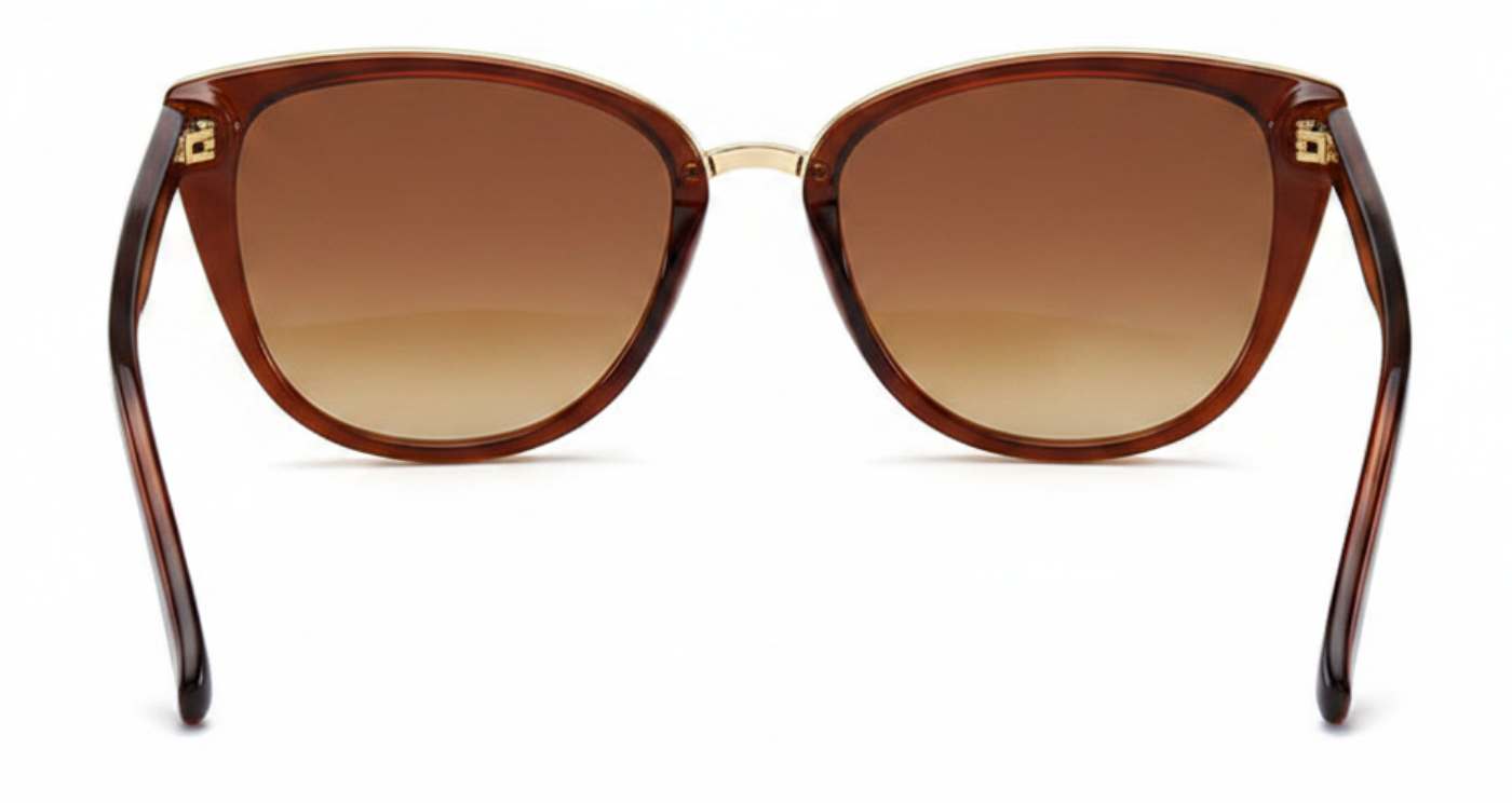 Cayenne Women's Polycarbonate Butterfly UV 400 Sunglasses with brown frame and bown lens 180º view
