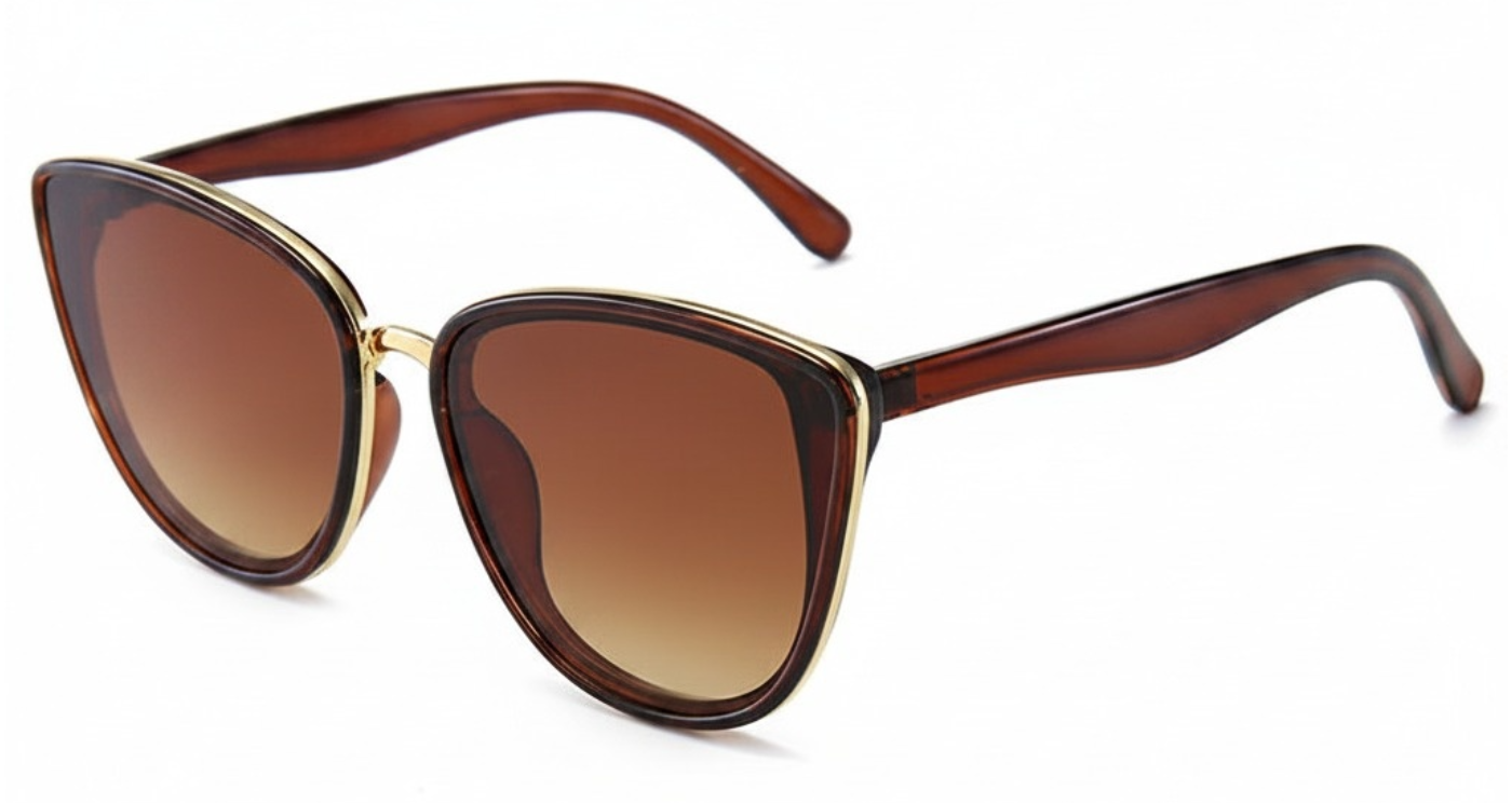 Cayenne Women's Polycarbonate Butterfly UV 400 Sunglasses with brown frame and bown lens 45º view