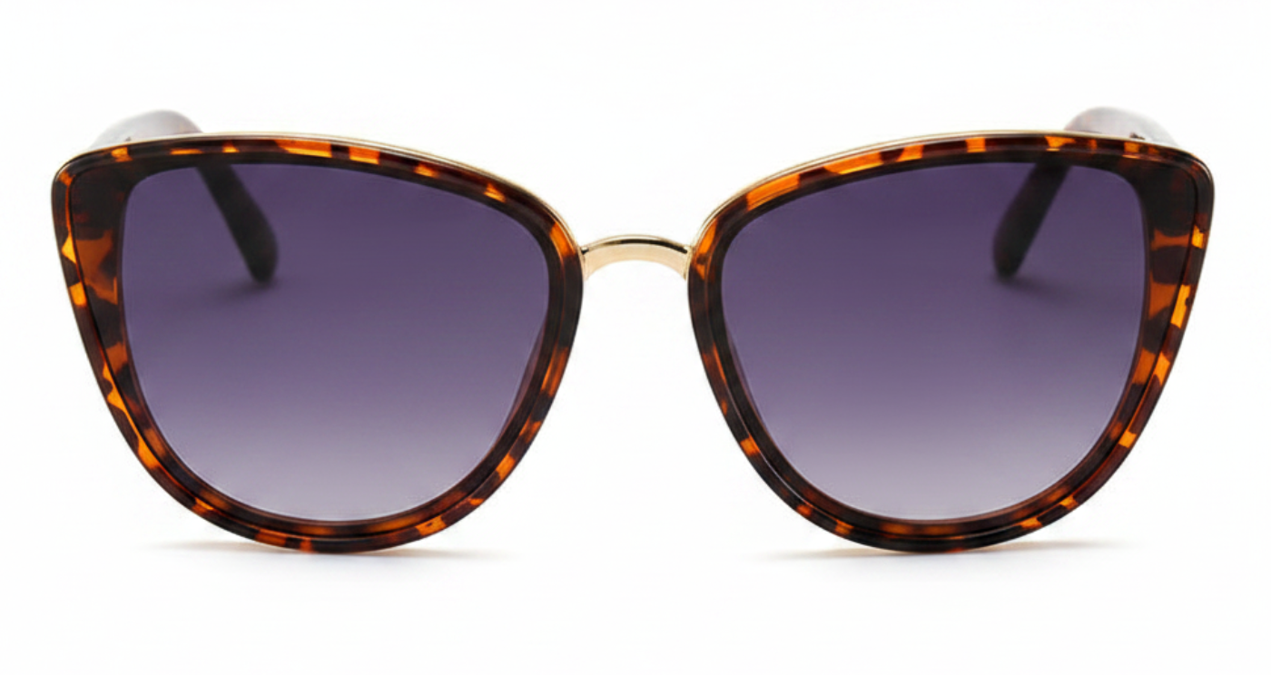 Cayenne Women's Polycarbonate Butterfly UV 400 Sunglasses with leopard frame and Grey gradient lens 0º view