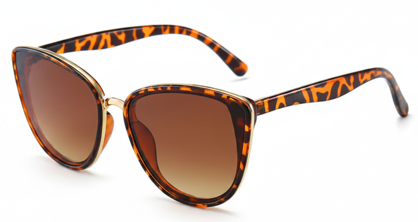 Cayenne Women's Polycarbonate Butterfly UV 400 Sunglasses with leopard frame and brown lens 45º view