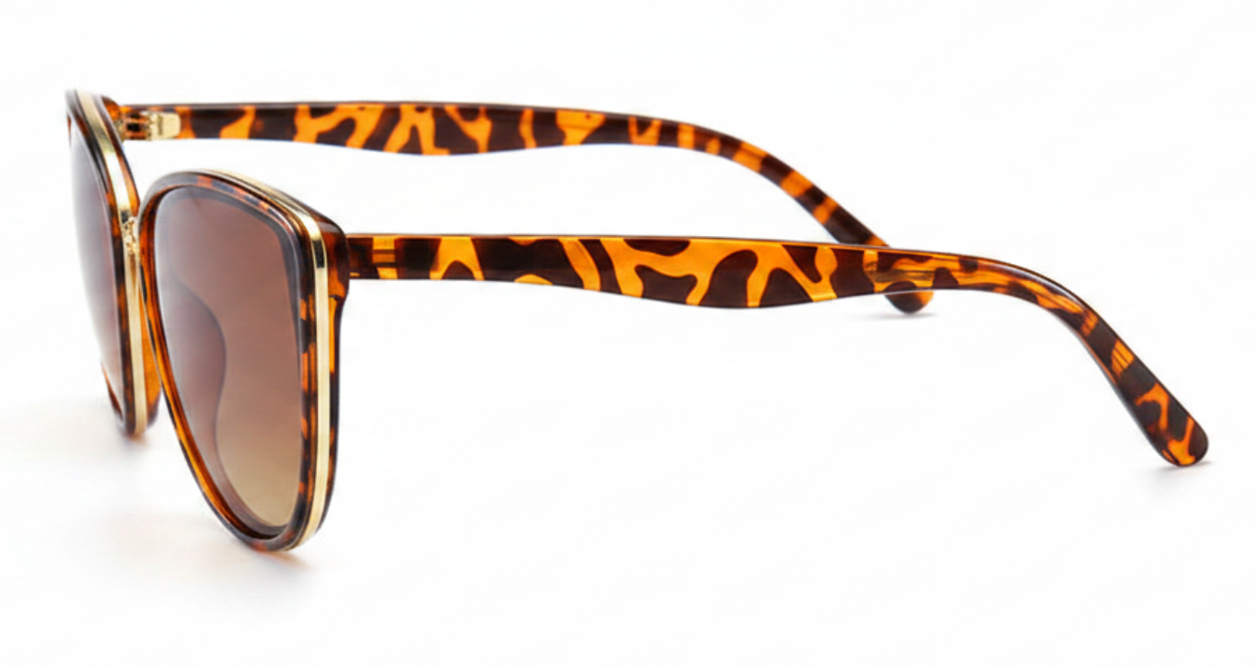 Cayenne Women's Polycarbonate Butterfly UV 400 Sunglasses with leopard frame and brown lens 90º view