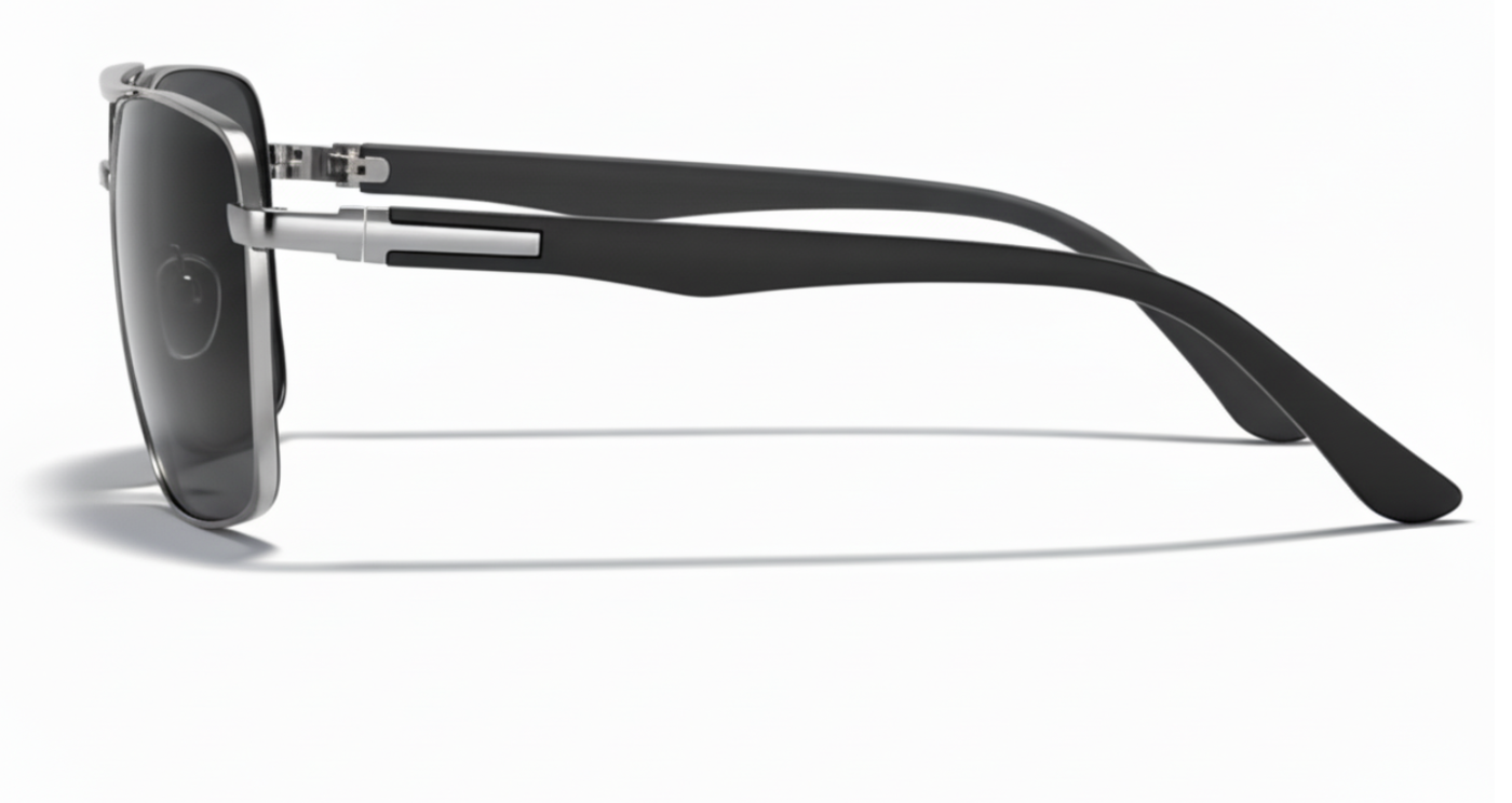 Clearvue black grey frame and clear black uv polarised sunglasses 90º side view new style