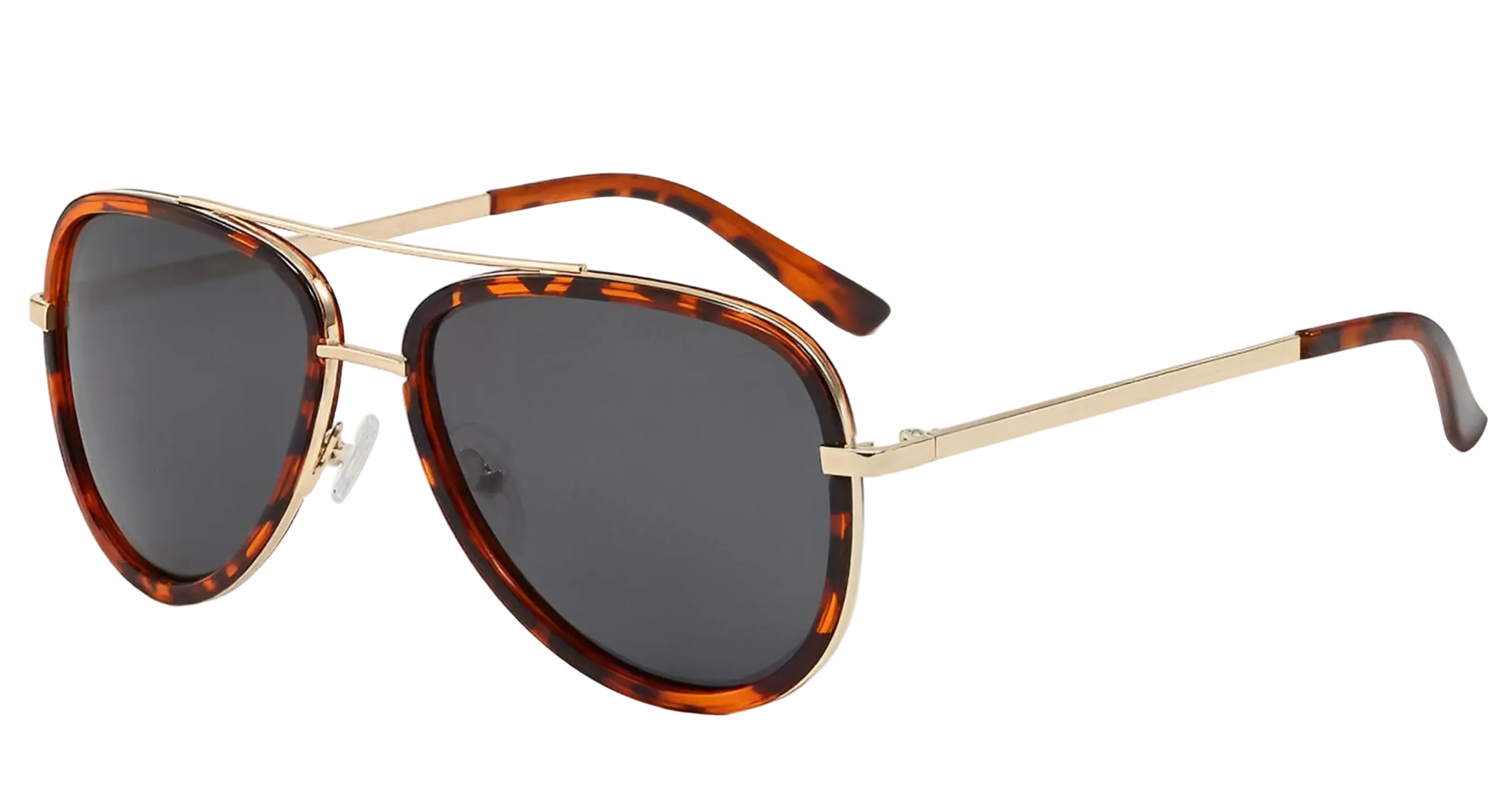 Dallas - A pair of aviator-style sunglasses with a gold-tone metal frame, dark gray lenses, and a brown tortoiseshell acetate rim and temples, shown on a clean white background - Missandtrendy