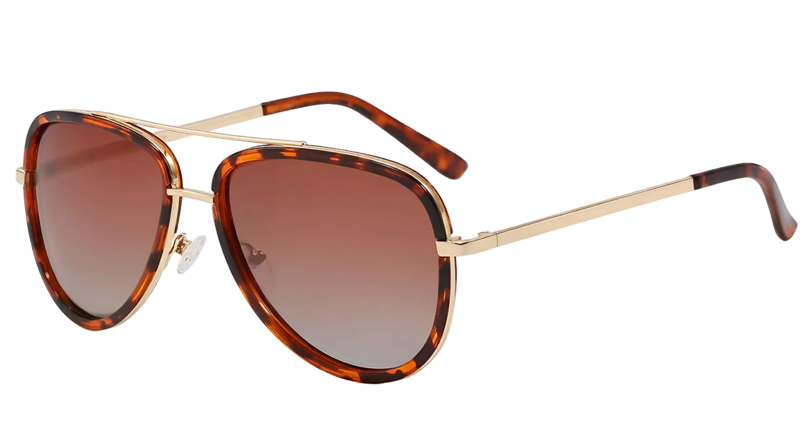 Dallas - A pair of aviator-style sunglasses with brown gradient UV 400 polarised lenses, a gold metal frame, and tortoiseshell-patterned PC rims - Missandtrendy