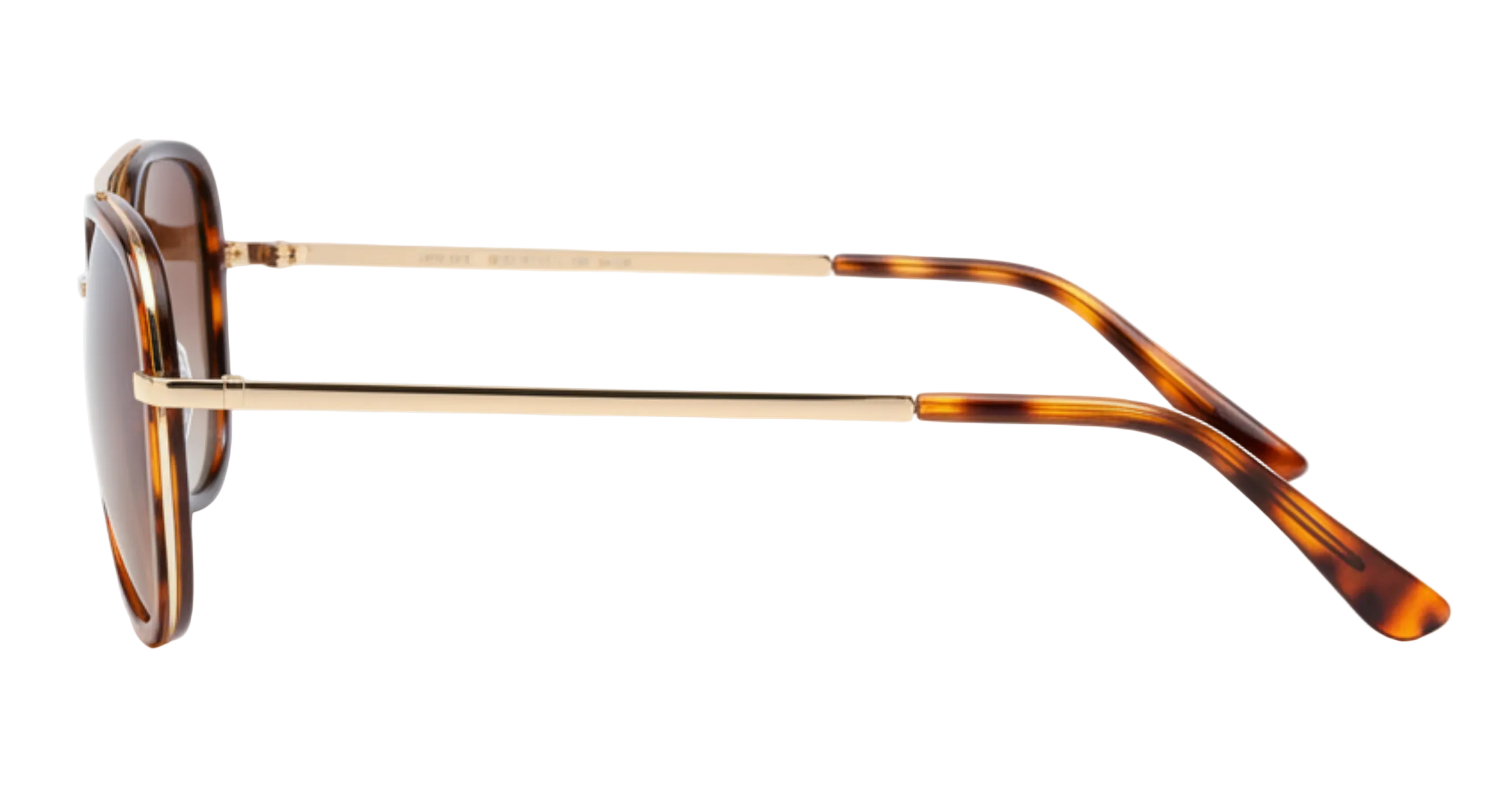 Dallas - Oversized round UV polarised sunglasses with tortoiseshell frames and temples, featuring a thin gold metal bridge, shown from a side profile on a white background - Missandtrendy