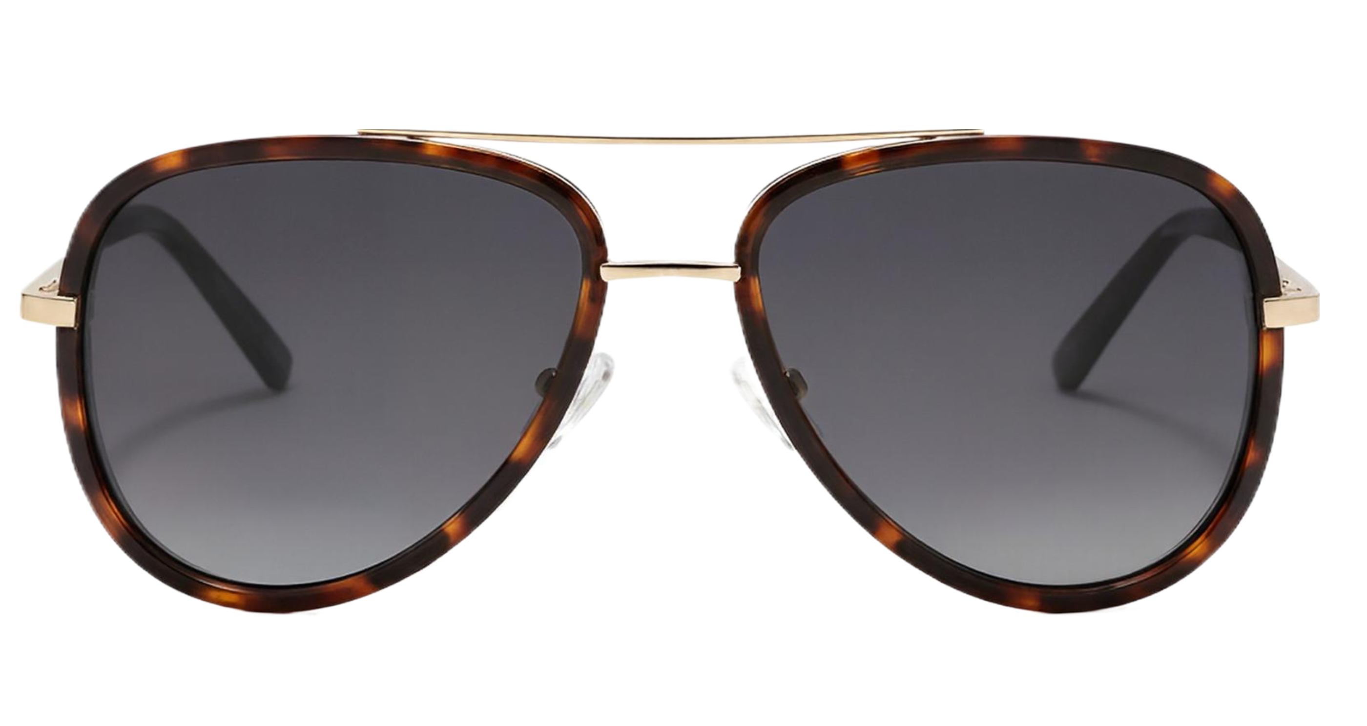 Dallas - A pair of aviator sunglasses with a brown tortoiseshell frame, dark gray gradient lenses, and gold metal rims - Missandtrendy