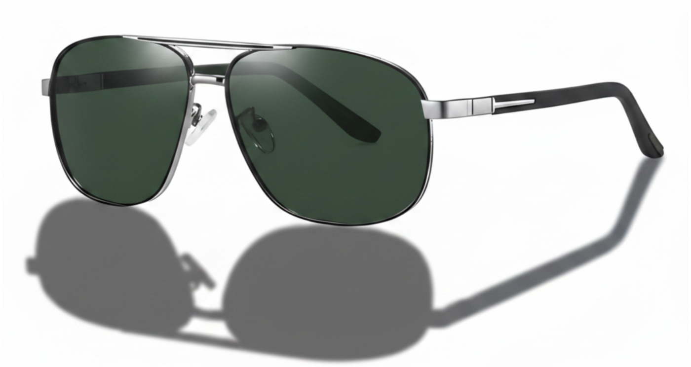 Missandtrendy fusion aviator sunglasses with army green frame and green lens 45º side view new style.