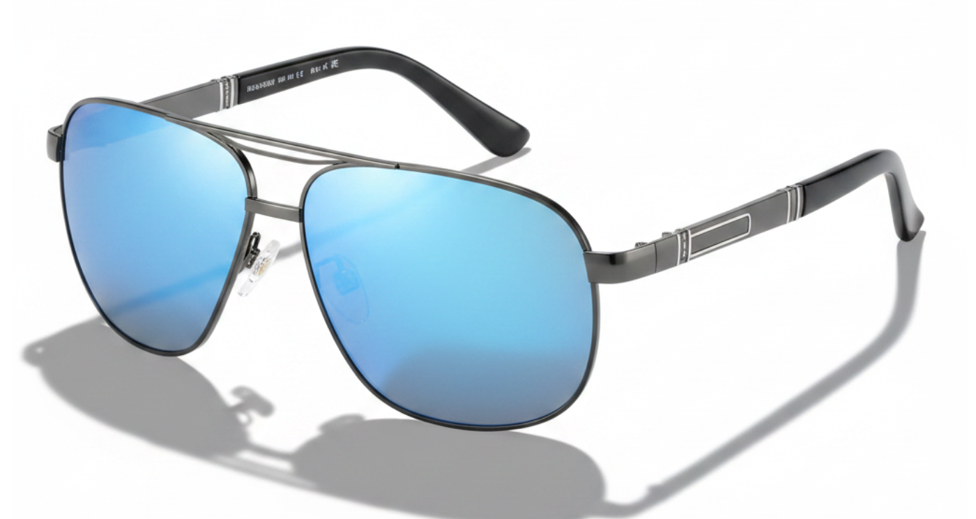 Gallant black silver frame and mirror blue lens aviator uv polarised sunglasses front 45º side view by Missandtrendy