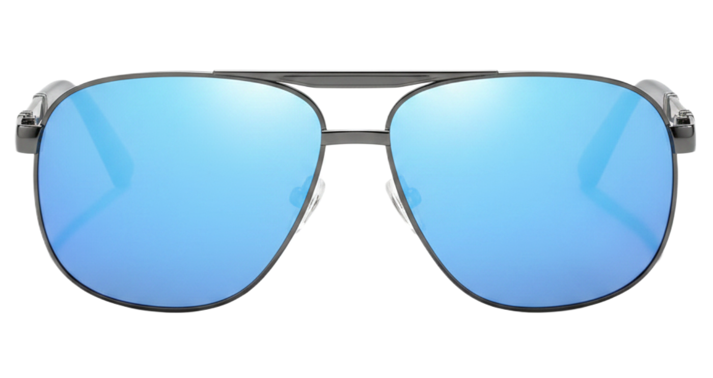Gallant black silver frame and mirror blue lens aviator uv polarised sunglasses front 0º side view by Missandtrendy