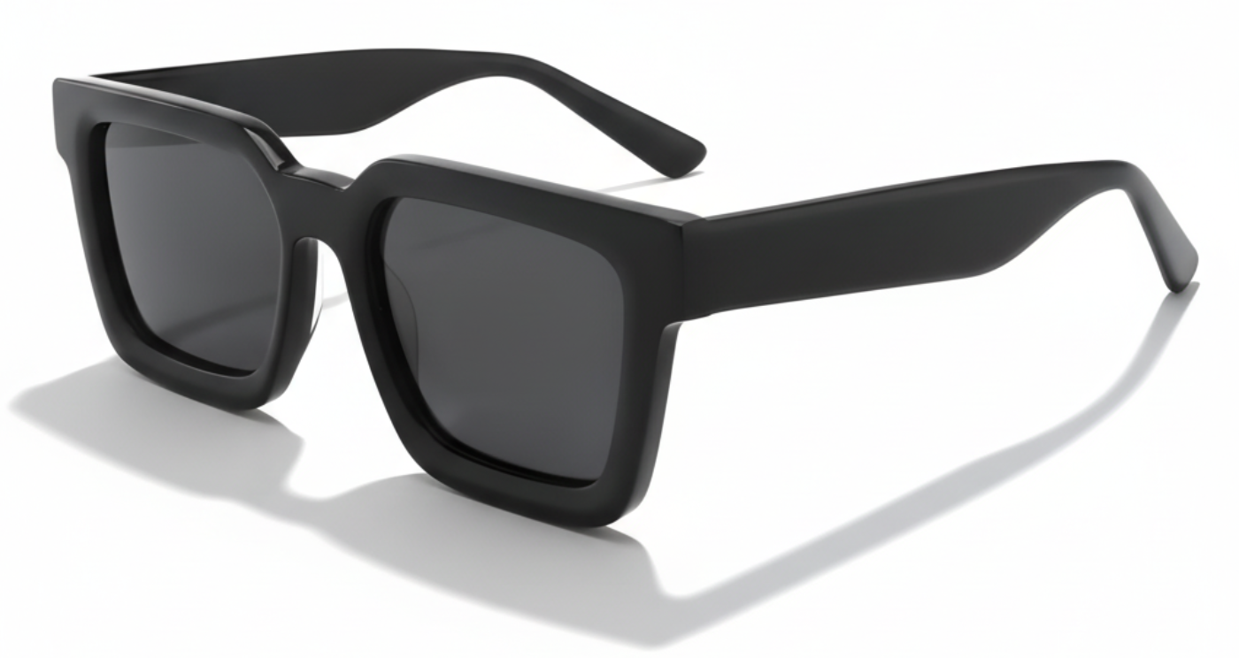 Gemini Acetate UV Polarised sunglasses with black frame and black lens by Missandtrendy 45º side view