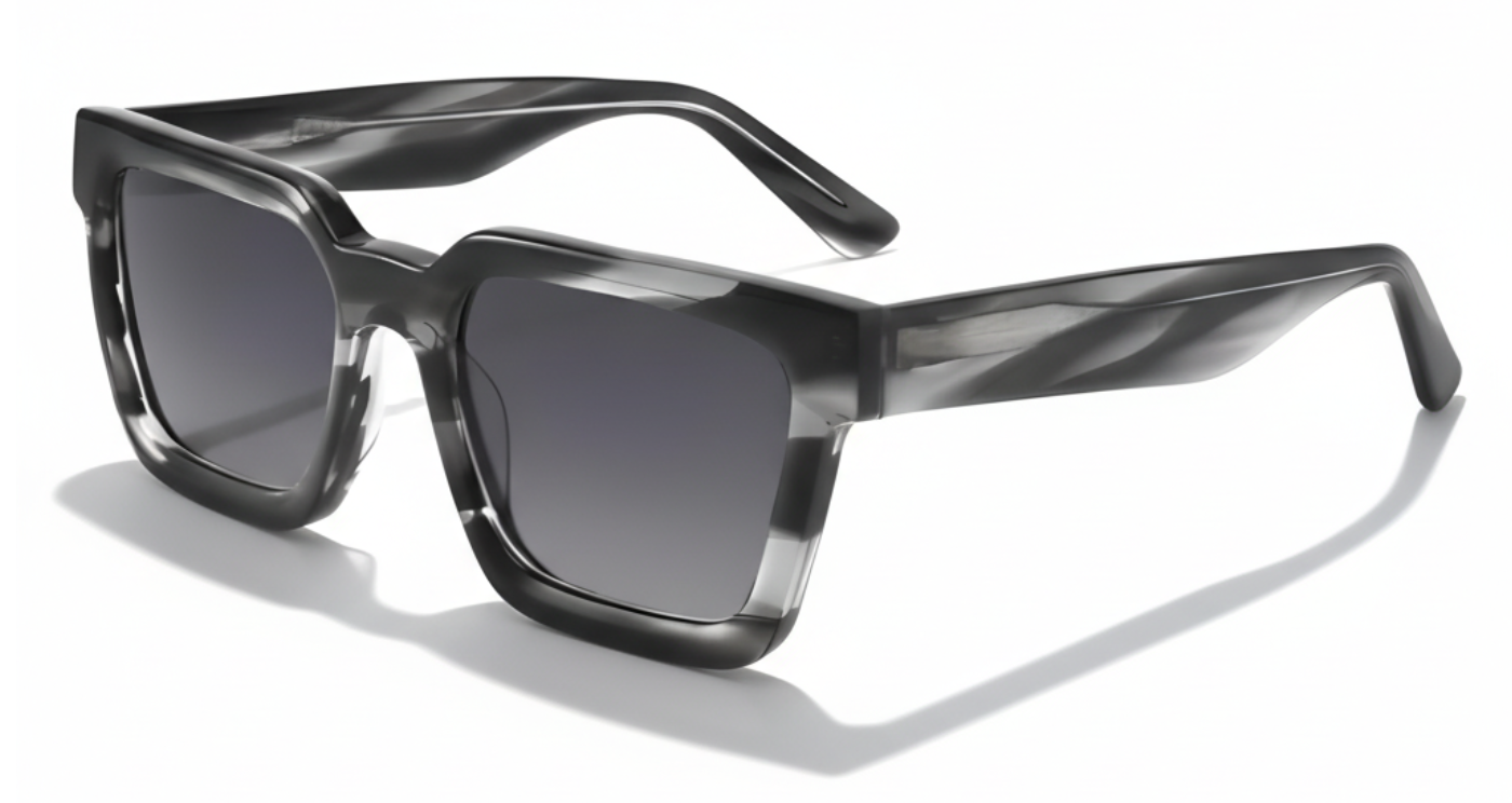 Gemini Acetate UV Polarised sunglasses with pattern frame and clear black lens by Missandtrendy 45º side view
