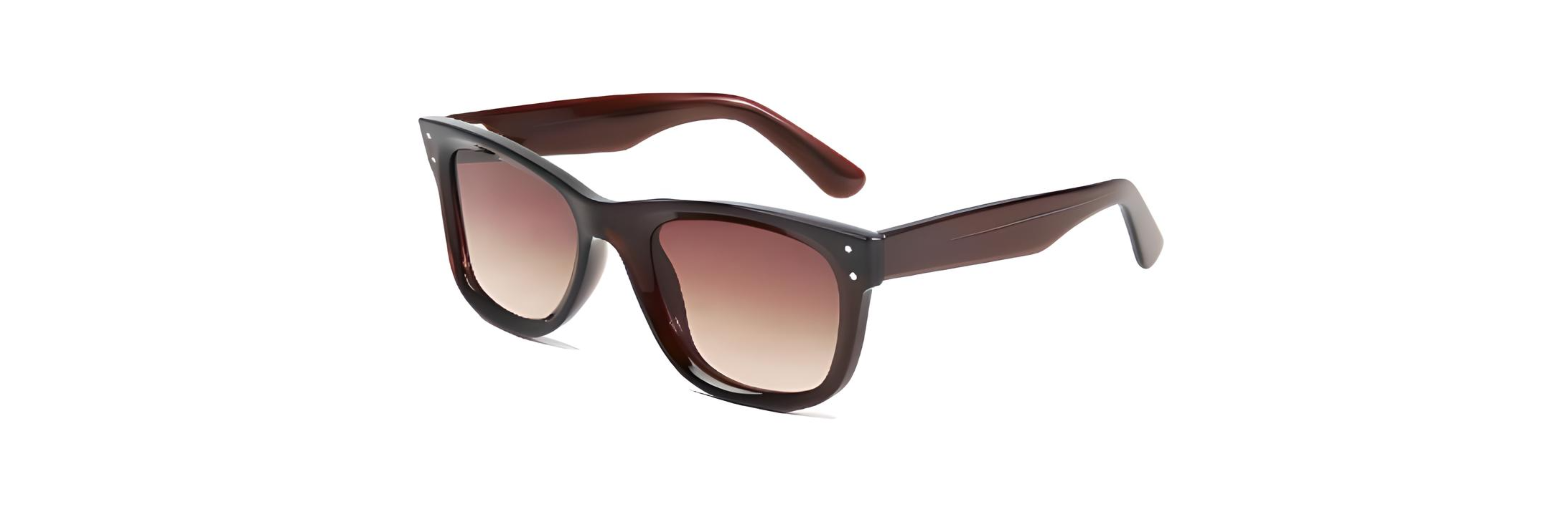 Reverse brown frame and gradient lens Wayfarer sunglassesfor men and women from Missandtrendy . Sunglasses side 45º image without text