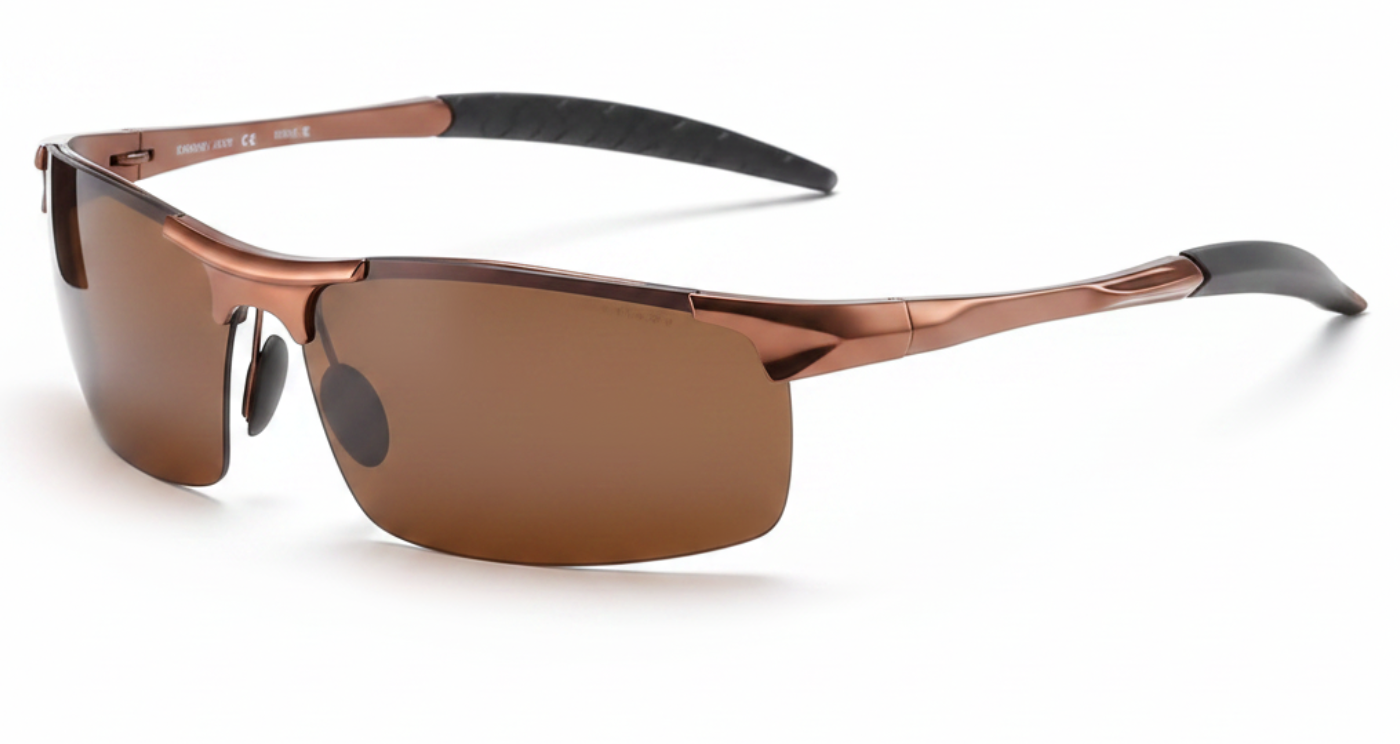 Leon brown frame and brown lens Unisex Polarised UV 400 Sports Cycling Sunglasses 45º front side