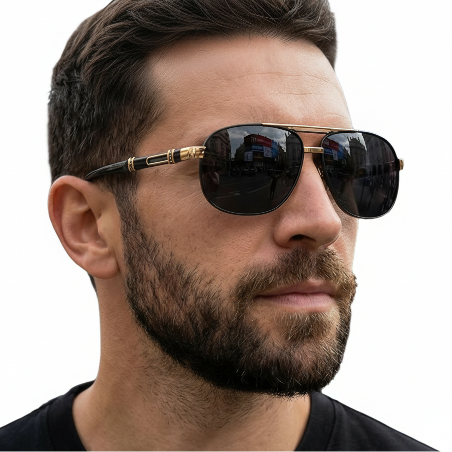 Man_wearing_Gallant_black_gold_frame_and_black_lens_aviator_sunglasses_by_Missandtrendy_45_side_view_01