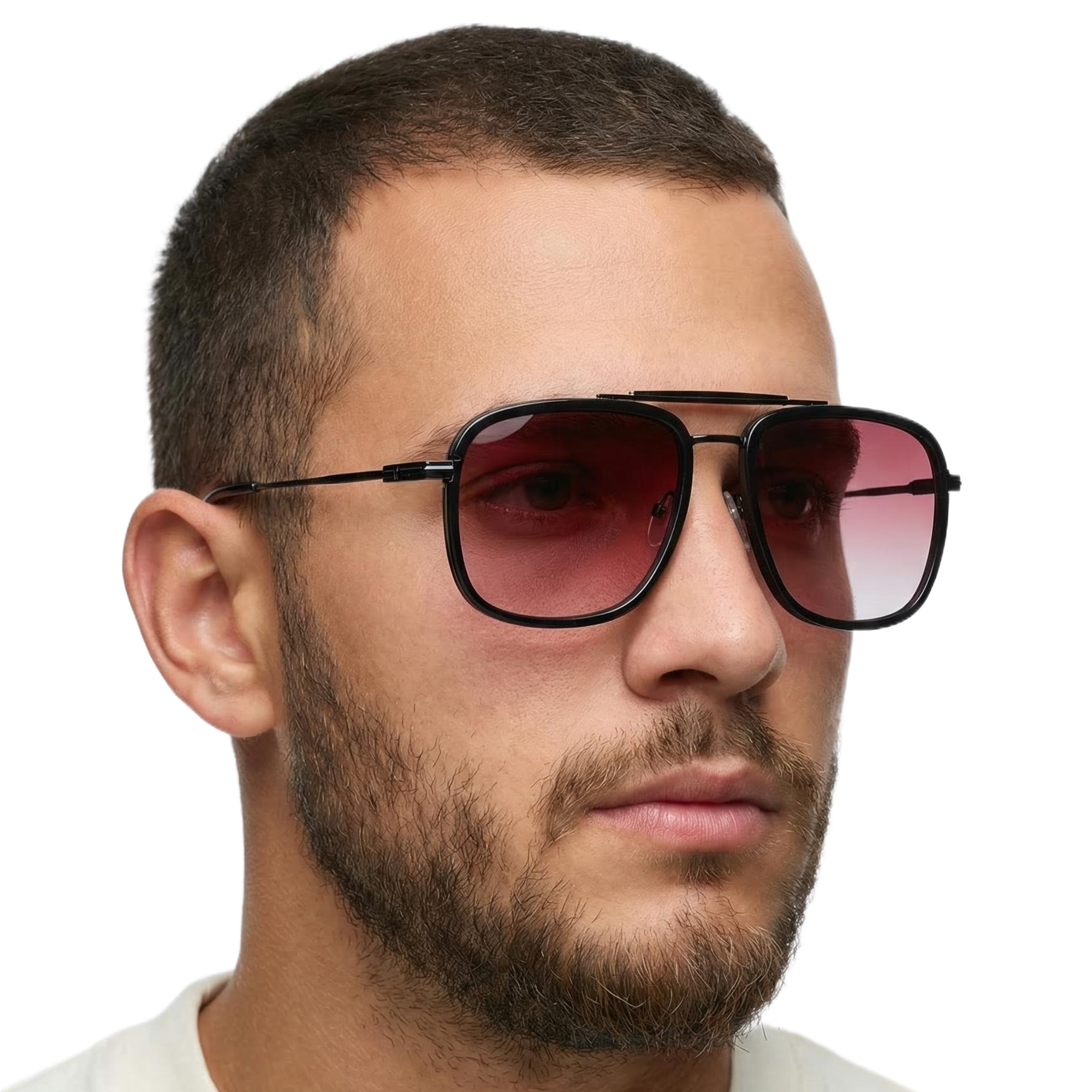 Man_wearing_Vegas_black_frame_and_burgundy_lens_aviator_sunglasses_by_Missandtrendy_close_45_side_view_1_1