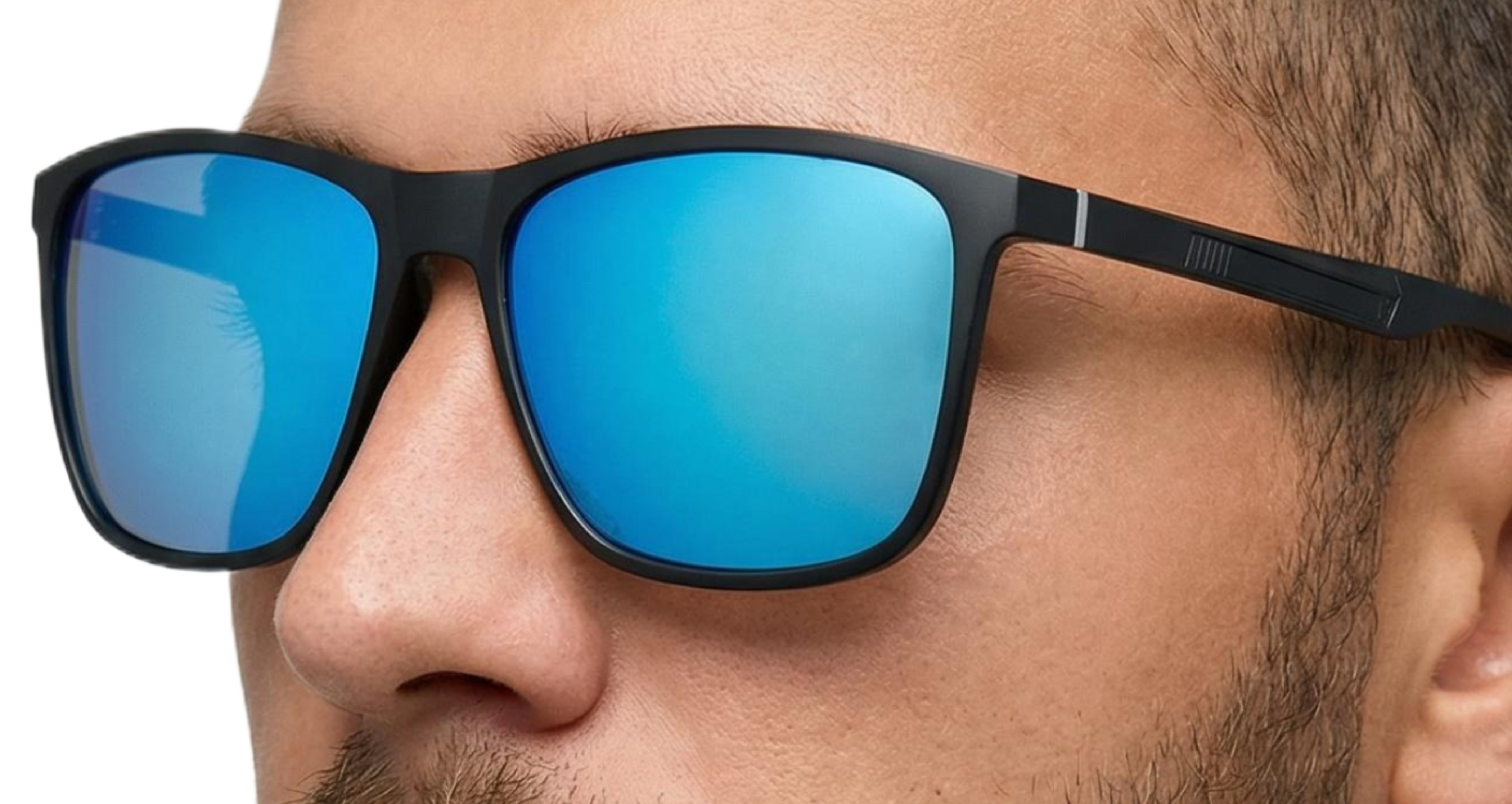 Man_wearing_touring_black_frame_and_mirror_blue_lens_square_sunglasses_by_Missandtrendy_45_side_view_main