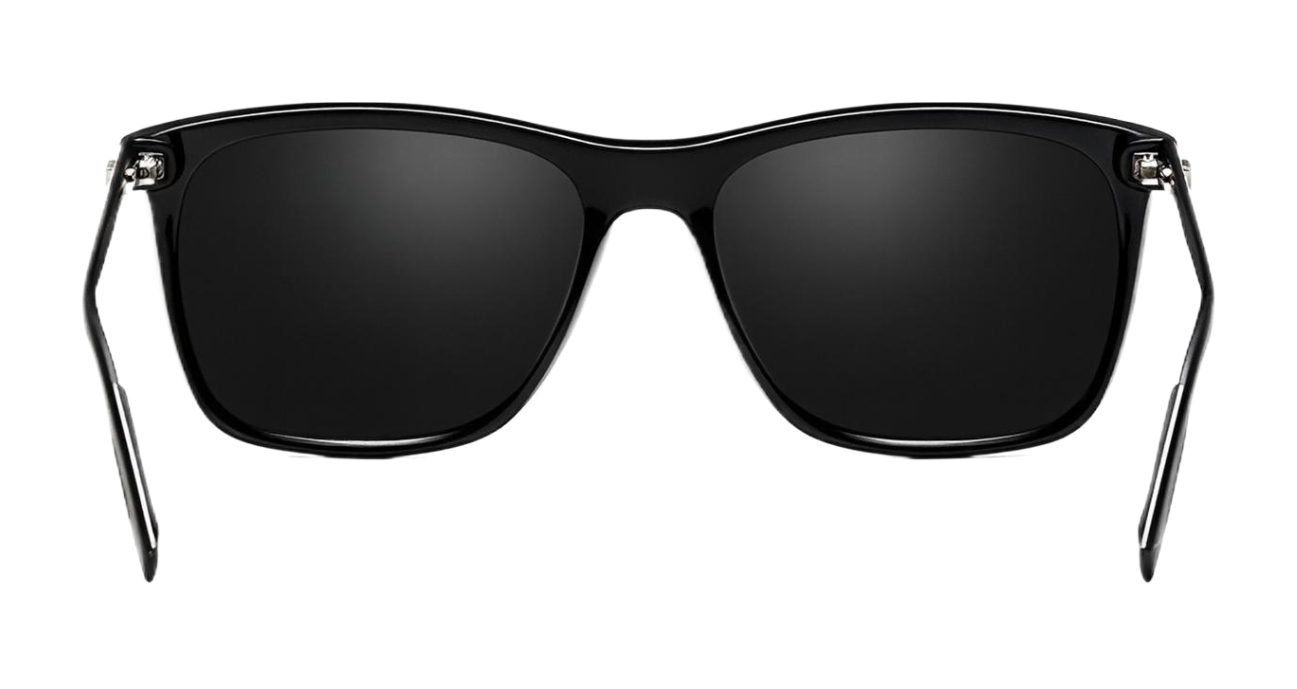 Mayfair - Black UV 400 polarised sunglasses with a thick rectangular frame and dark lenses, shown from the front on a plain white background - Missandtrendy