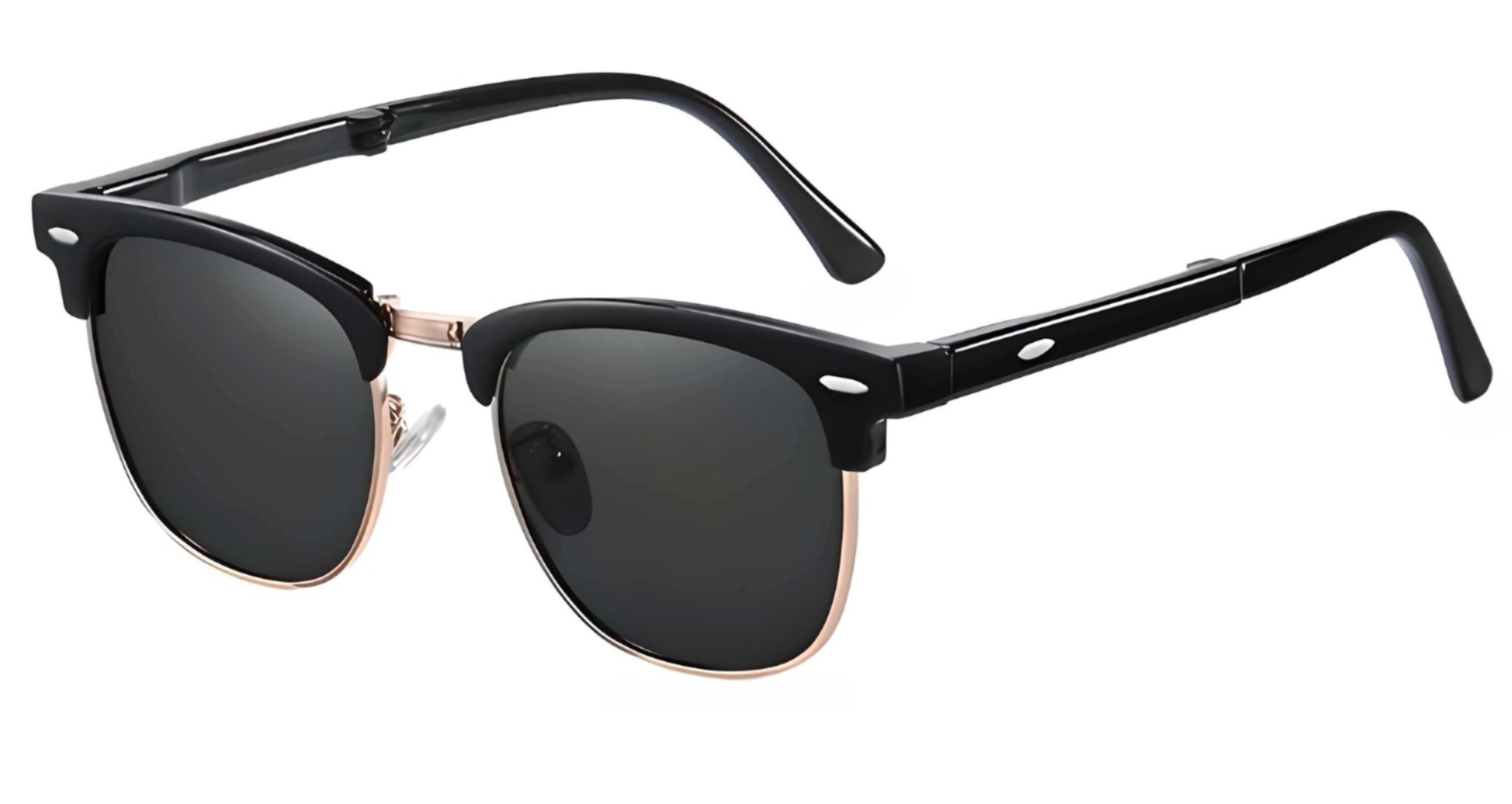 Missandtrendy Bowy Clubmaster sunglasses with metal black gold frame and green lens 45º side view