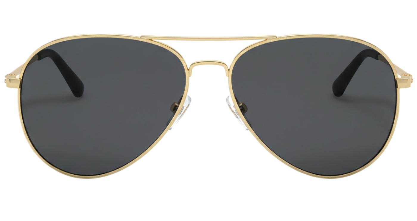 Missandtrendy Brighton aviator sunglasses with gold metal frame and black lens 0º side view_01