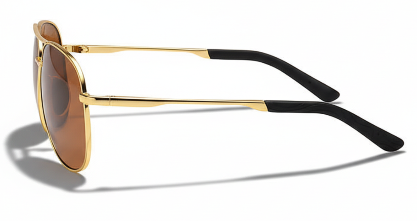 Missandtrendy Brighton aviator sunglasses with gold metal frame and brown lens 90º side view