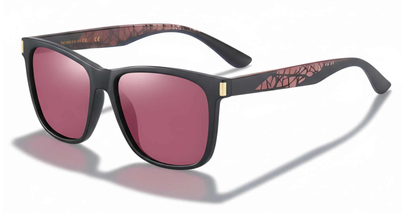 Missandtrendy Eighties wayfarer sunglasses with pink black frame and fucsia lens 45º side view