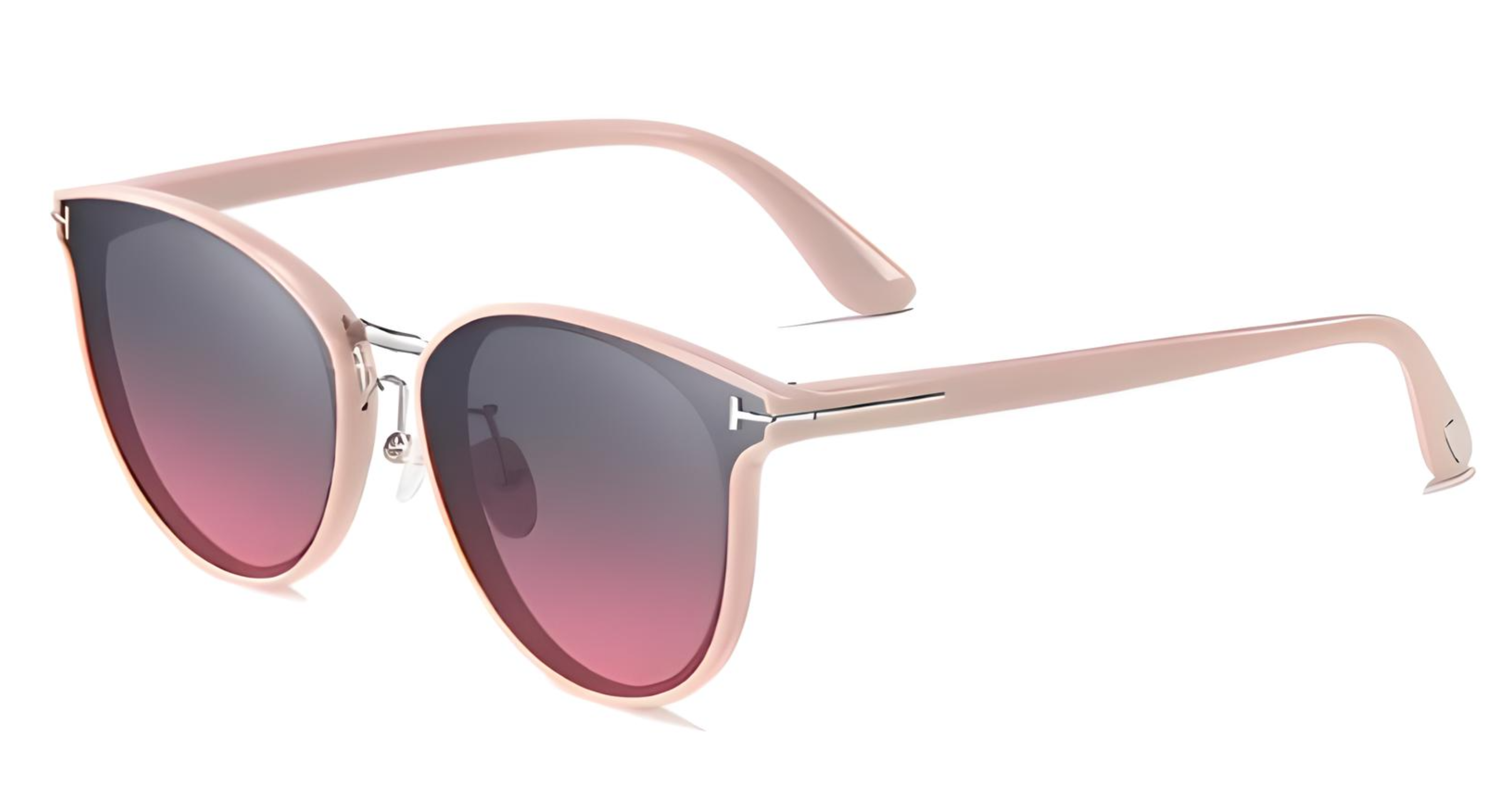 Missandtrendy Elegance round sunglasses with pink frame and gradient pink lens 45º side view