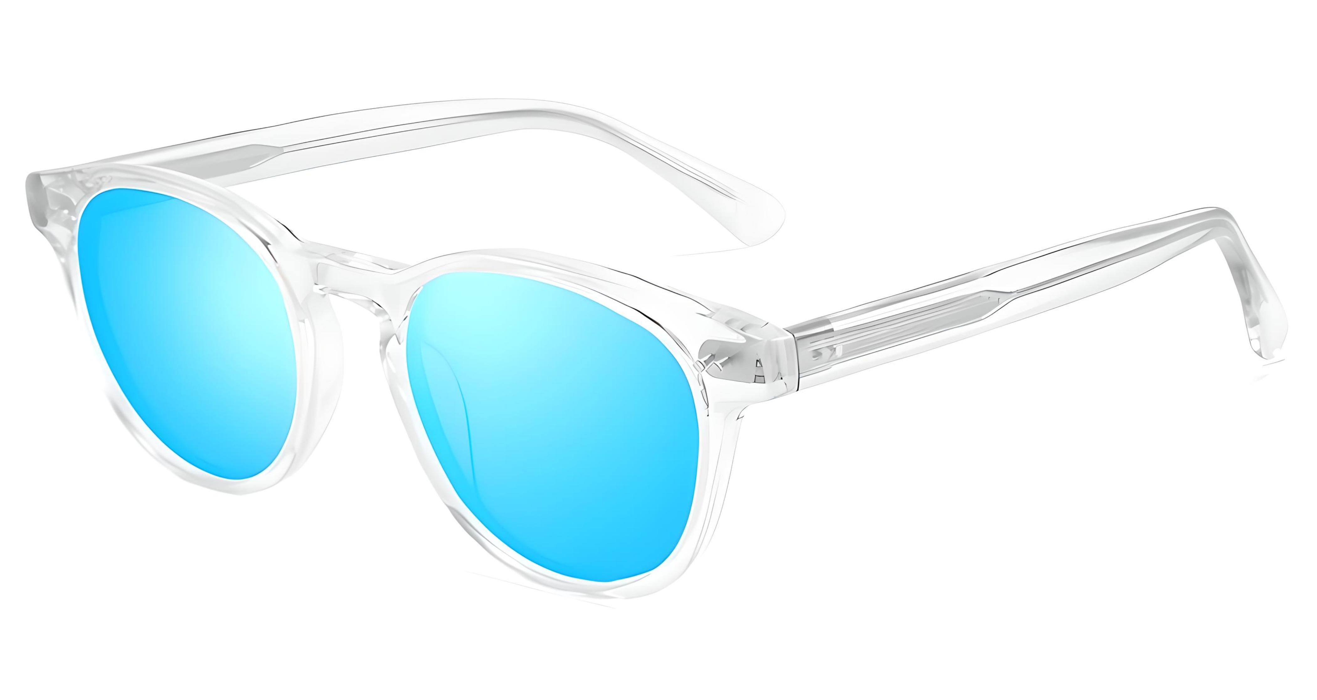 Missandtrendy Highway round sunglasses with clear transparent frame and mirror turquoise lens 45º side view