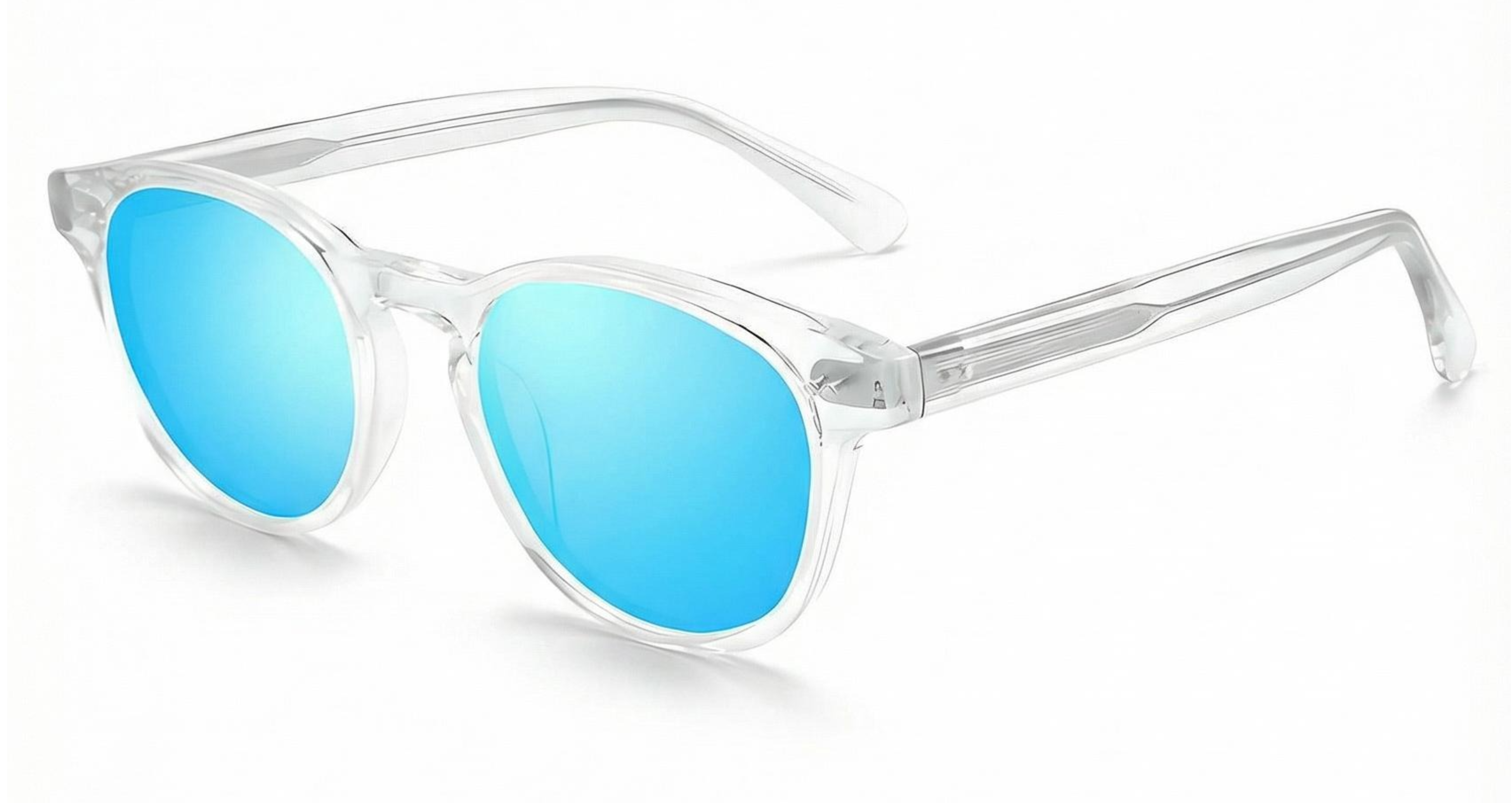 Missandtrendy Highway round sunglasses with clear transparent frame and mirror turquoise lens 45º side view new