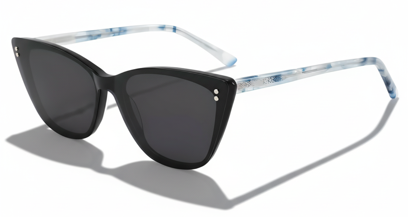 Missandtrendy Kate butterfly marble blue frame and black clip-on and clear lens 45º side view