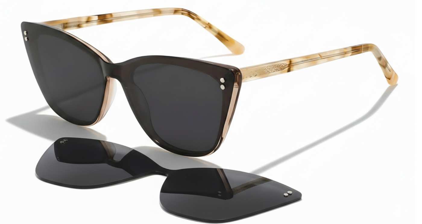 Missandtrendy Kate butterfly marble brown frame and black clip-on and clear lens 45º clip off side view