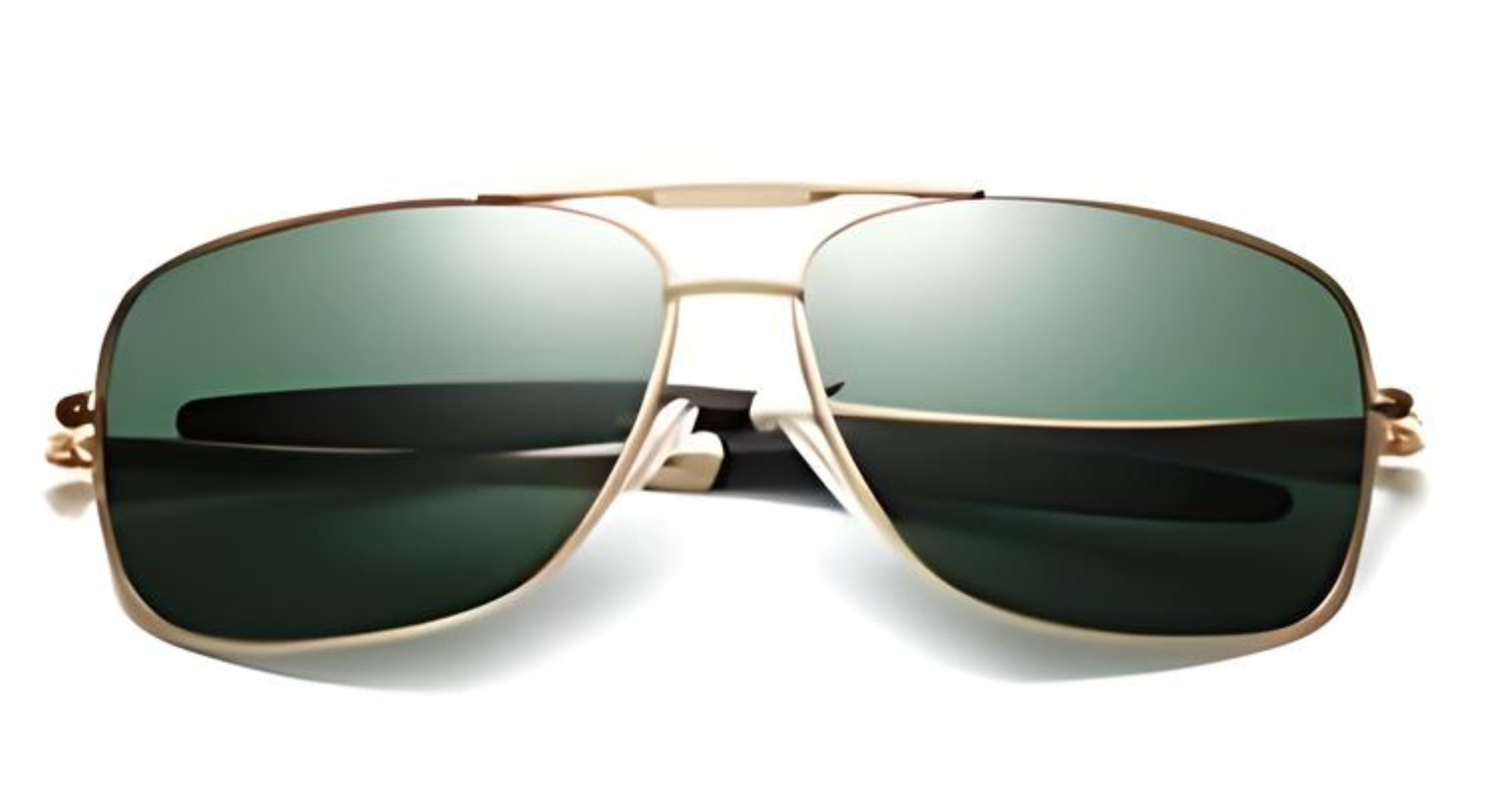 Missandtrendy Liverpool rectangular sunglasses with gold metal frame and green lens front 0º side view folded flat