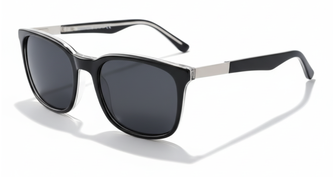 Missandtrendy London wayfarer sunglasses with black silver frame and black lens 45º side view_02