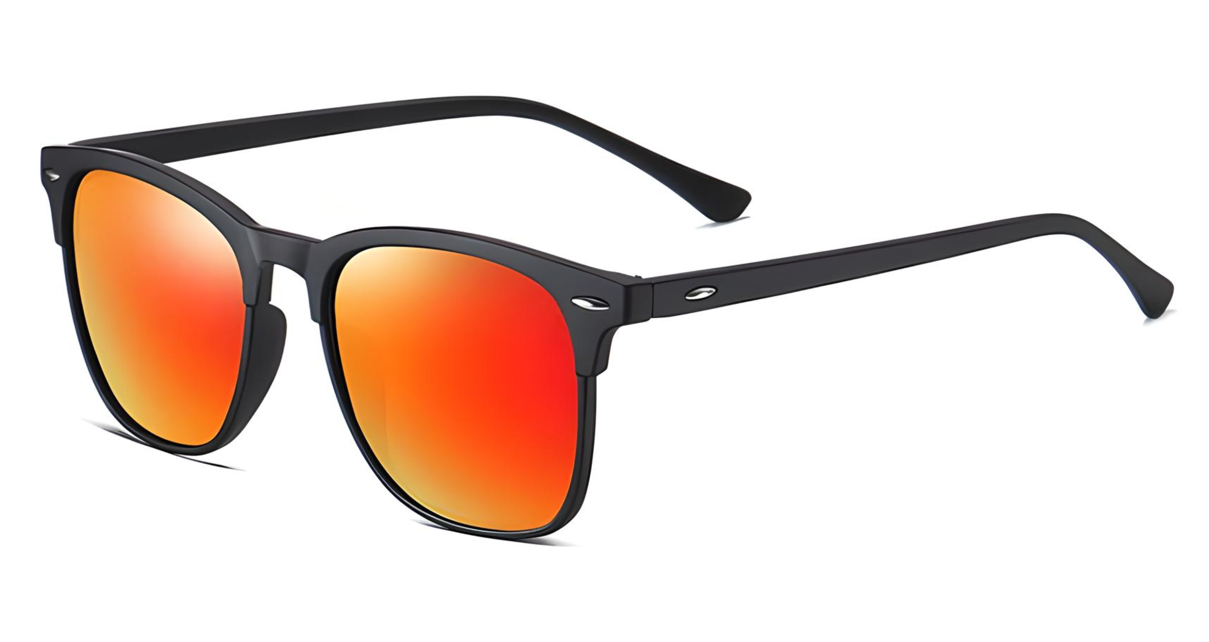 Missandtrendy Piccadilly wayfarer sunglasses with black frame and mirror orange lens 45º side view