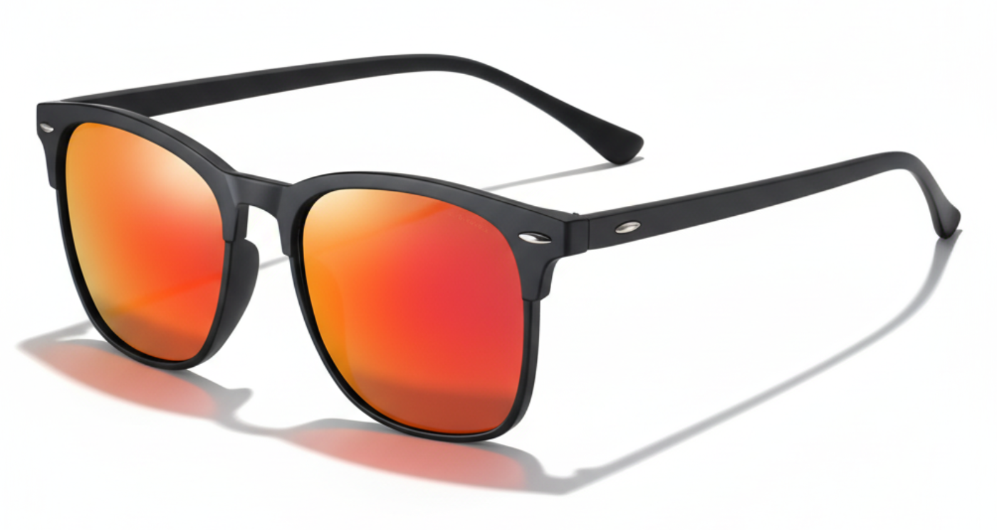 Missandtrendy Piccadilly wayfarer sunglasses with black frame and mirror orange lens 45º side view_01