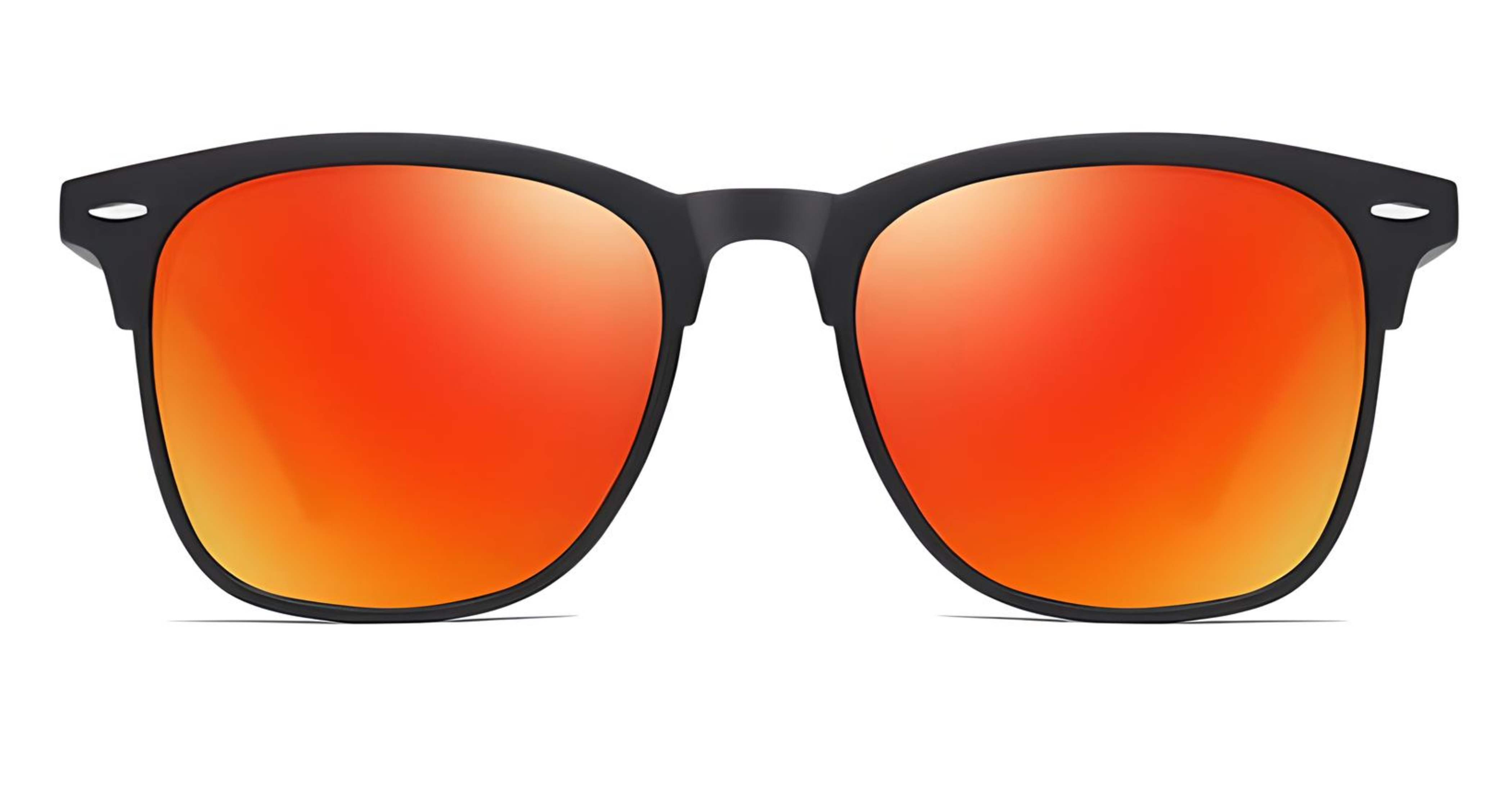 Missandtrendy Piccadilly wayfarer sunglasses with black frame and mirror orange lens front side view
