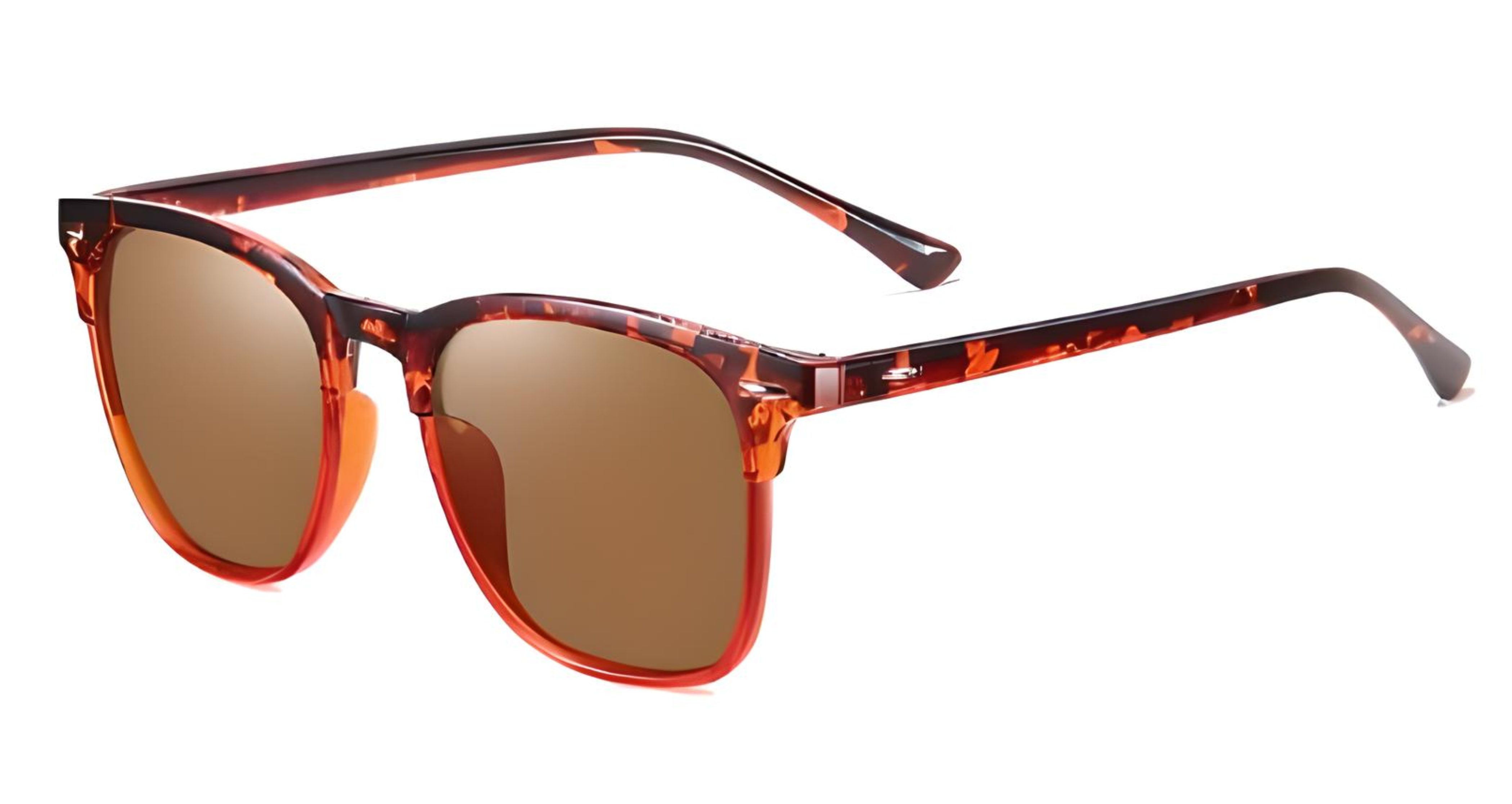 Missandtrendy Piccadilly wayfarer sunglasses with tortoiseshell orange frame and brown lens 45º side view