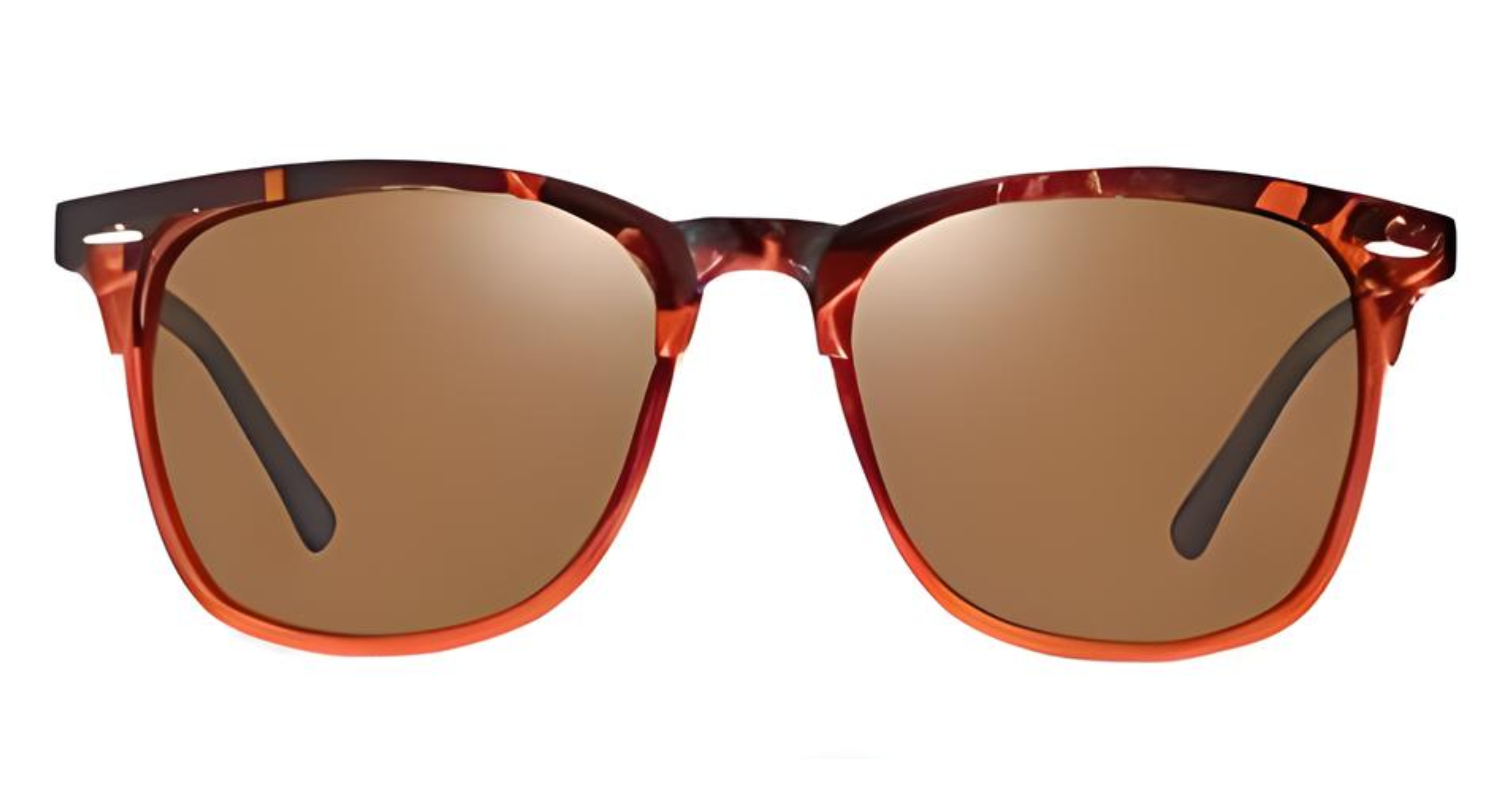 Missandtrendy Piccadilly wayfarer sunglasses with tortoiseshell orange frame and brown lens front side view