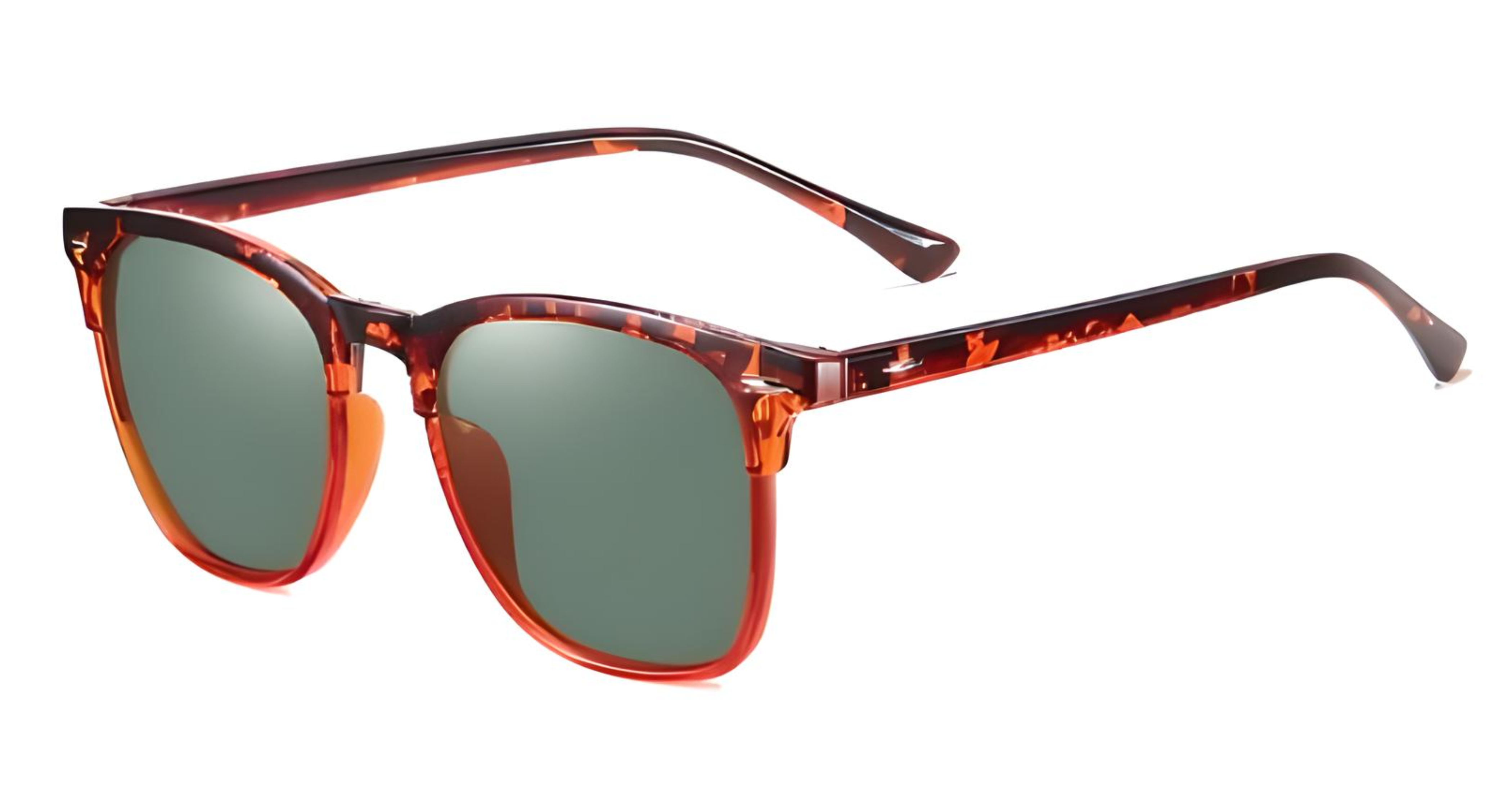 Missandtrendy Piccadilly wayfarer sunglasses with tortoiseshell orange frame and green lens 45º side view