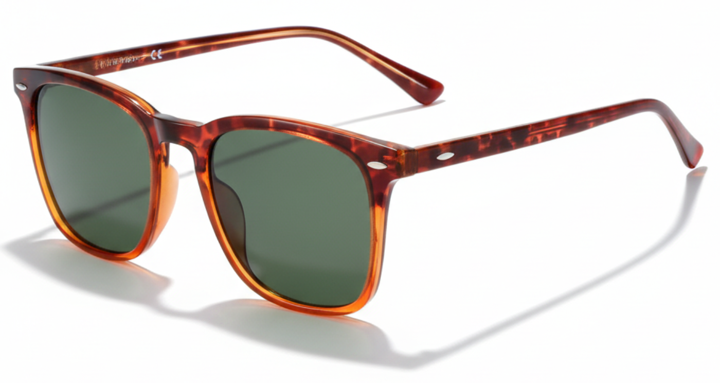 Missandtrendy Piccadilly wayfarer sunglasses with tortoiseshell orange frame and green lens 45º side view_01